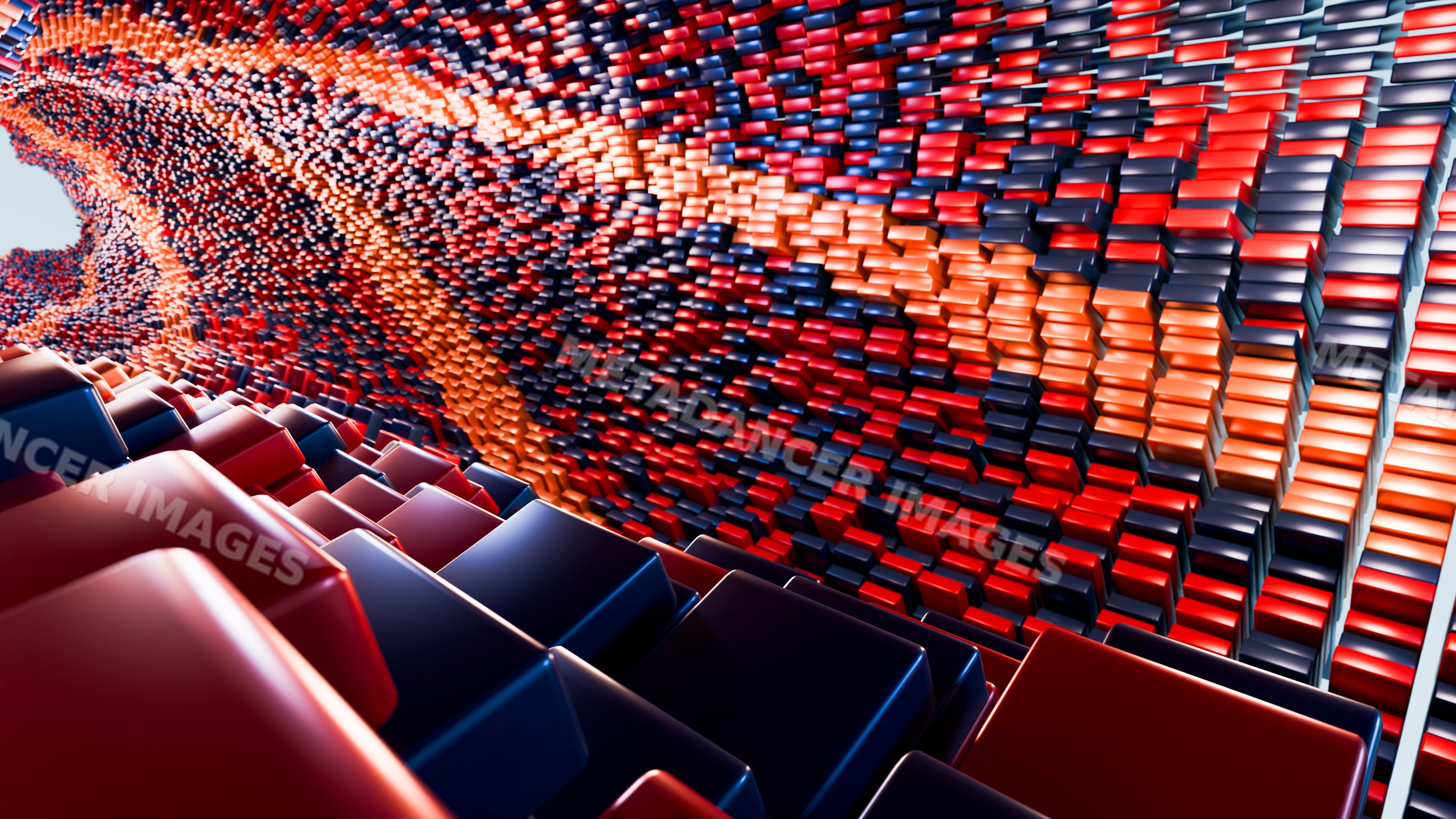 Colorful 3d blocks forming dynamic abstract wave pattern