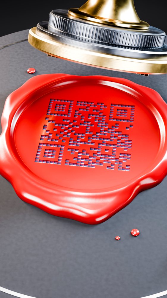 Red wax seal embossed by metal stamp