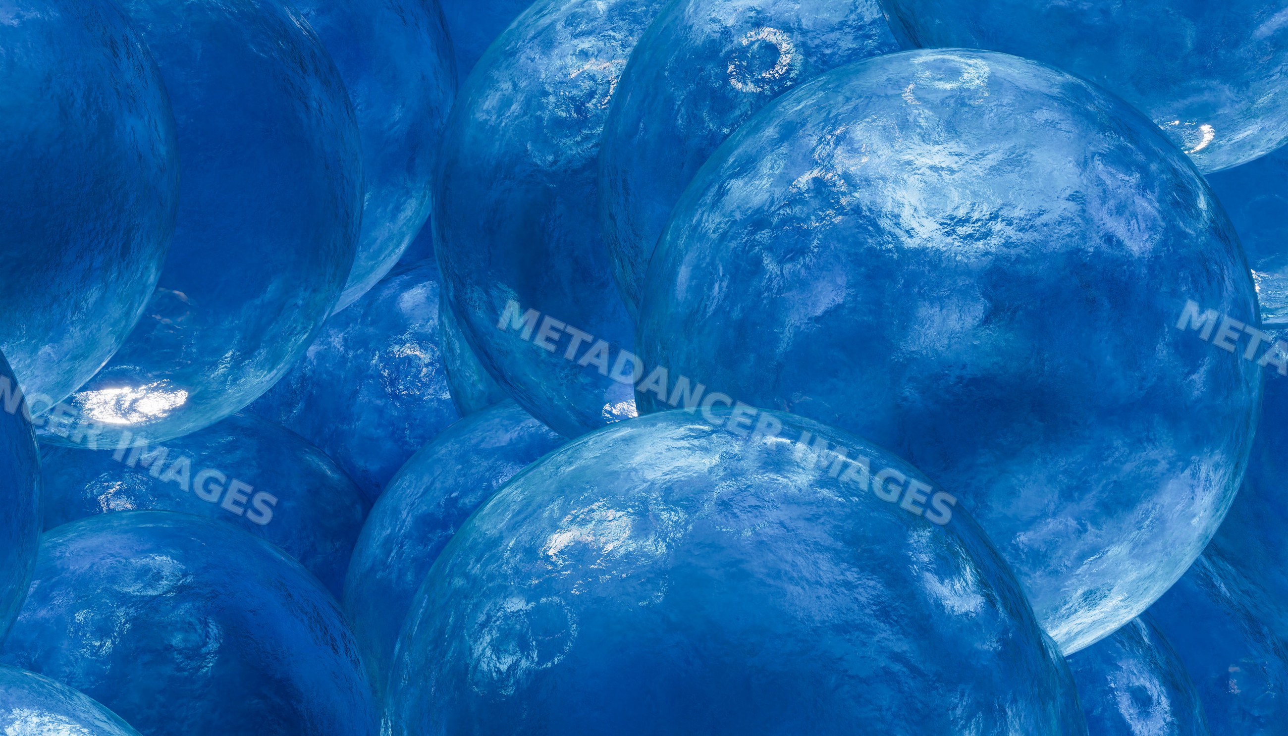 Abstract cluster of shiny blue spheres in a digital 3d illustration
