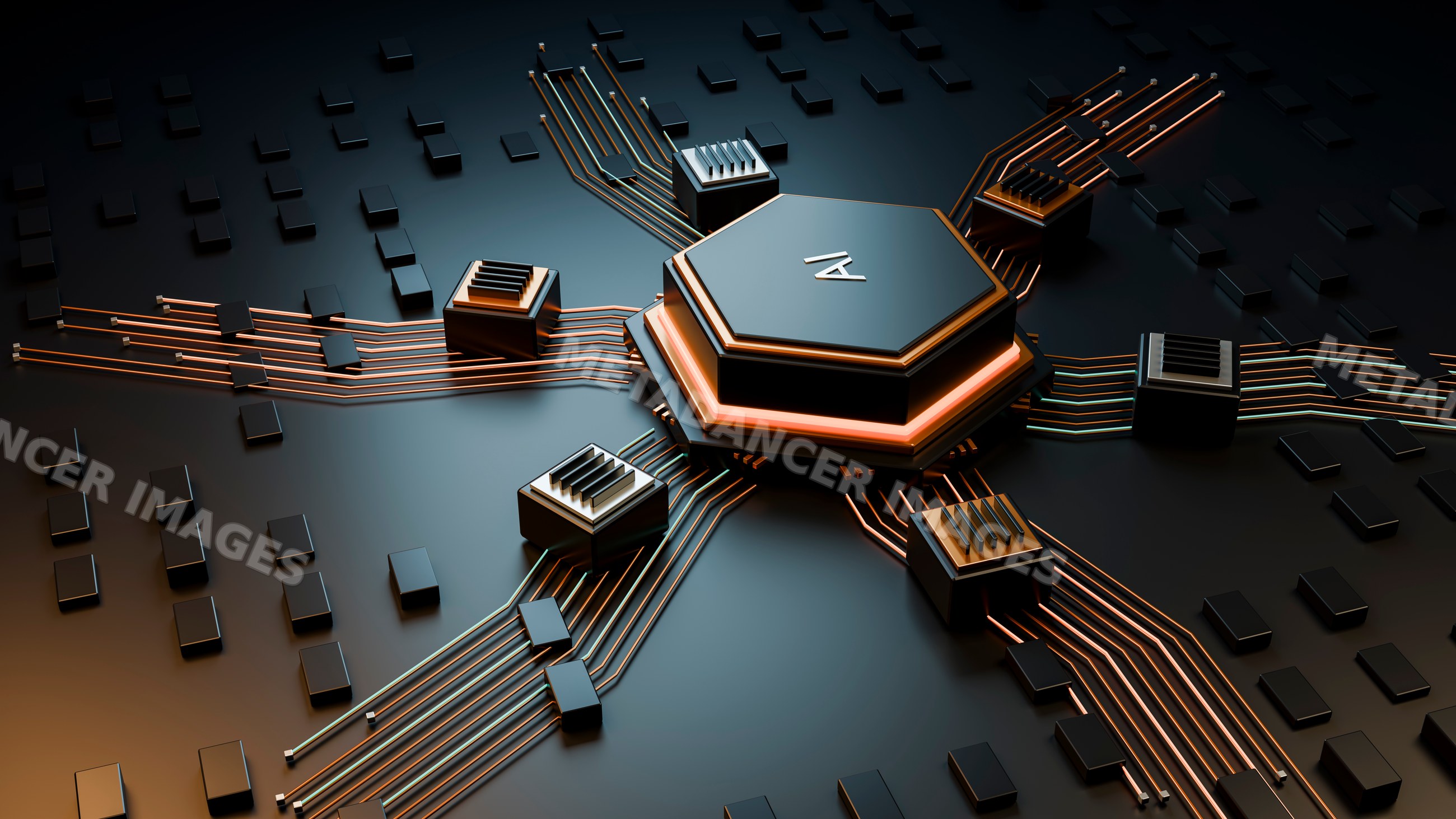 Ai chip with connected circuits illustrating advanced technology