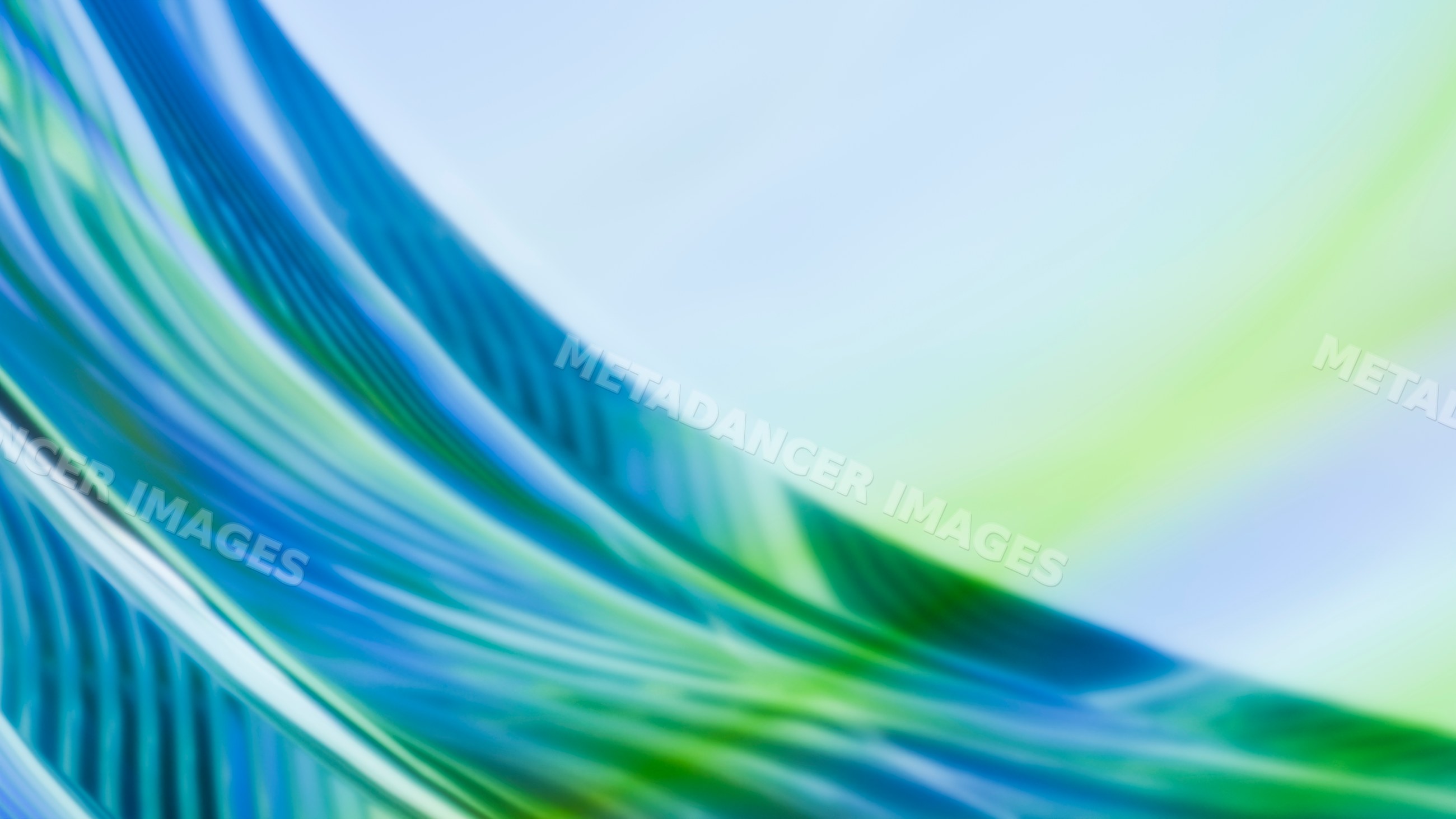 Abstract digital illustration of flowing blue and green curved waves