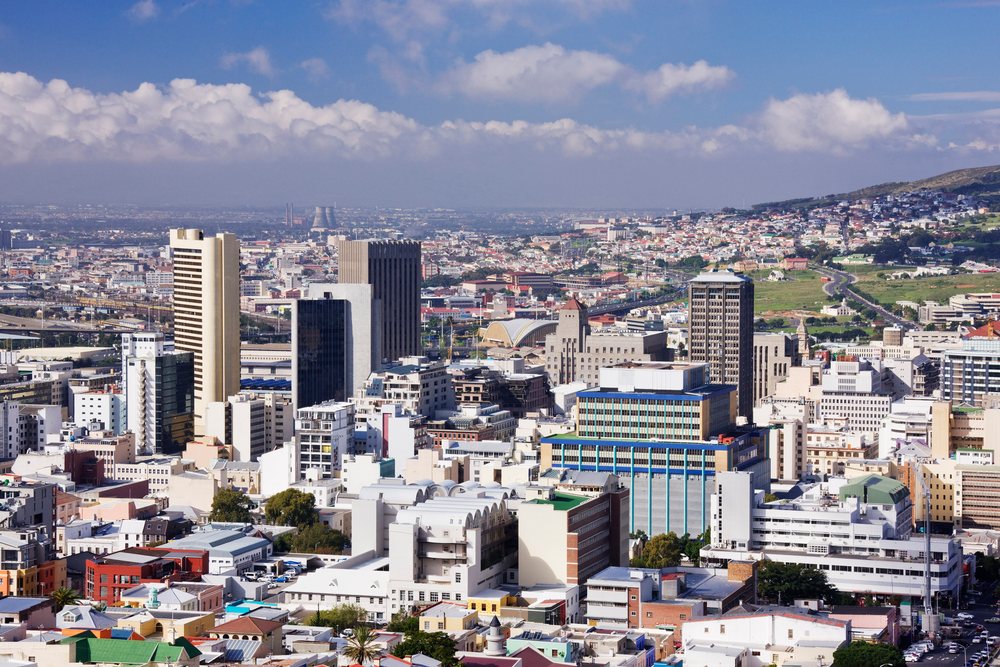 Cape town cityscape with buildings and hill, south africa