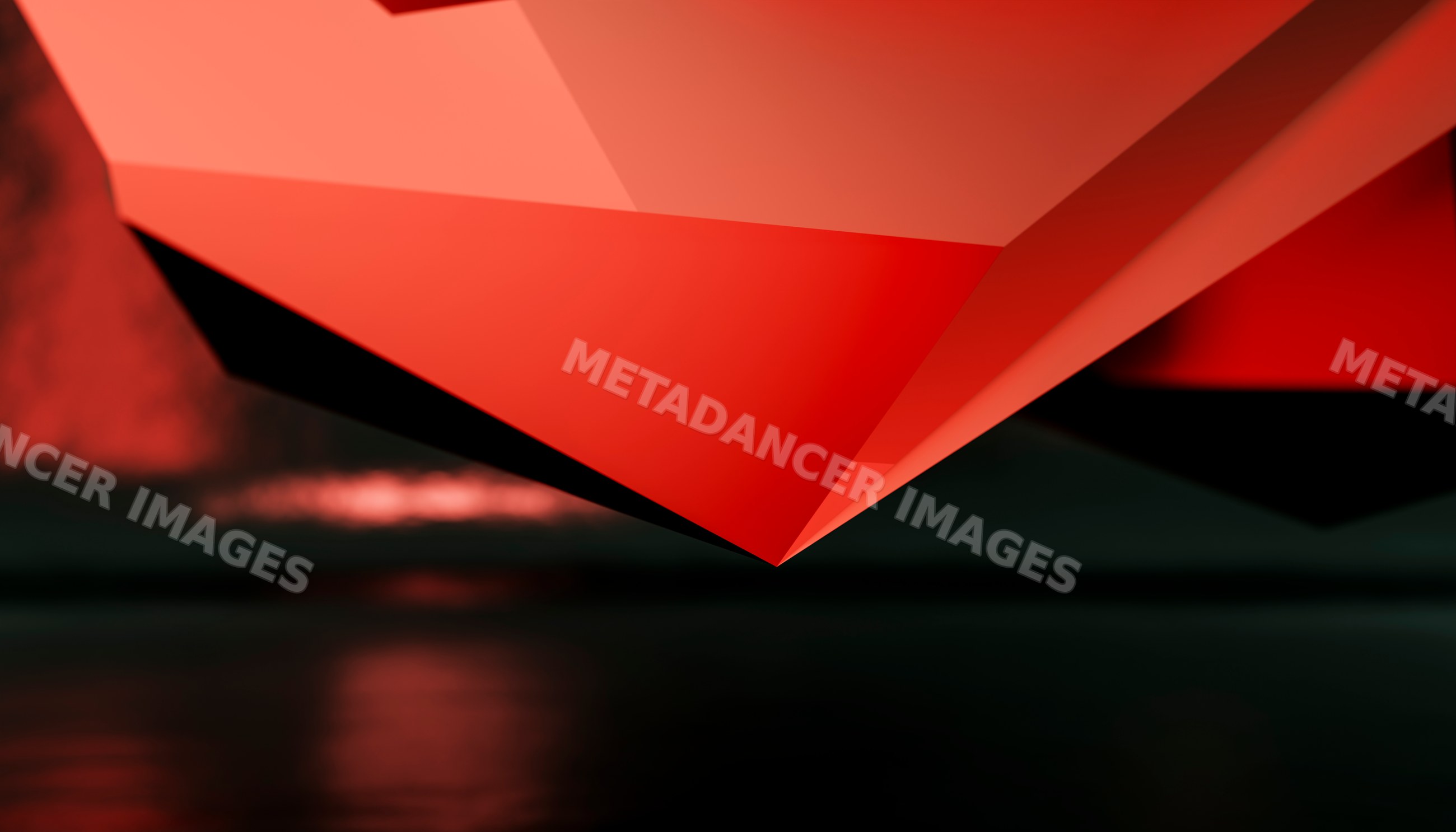 Red geometric shape with sharp edges and reflections