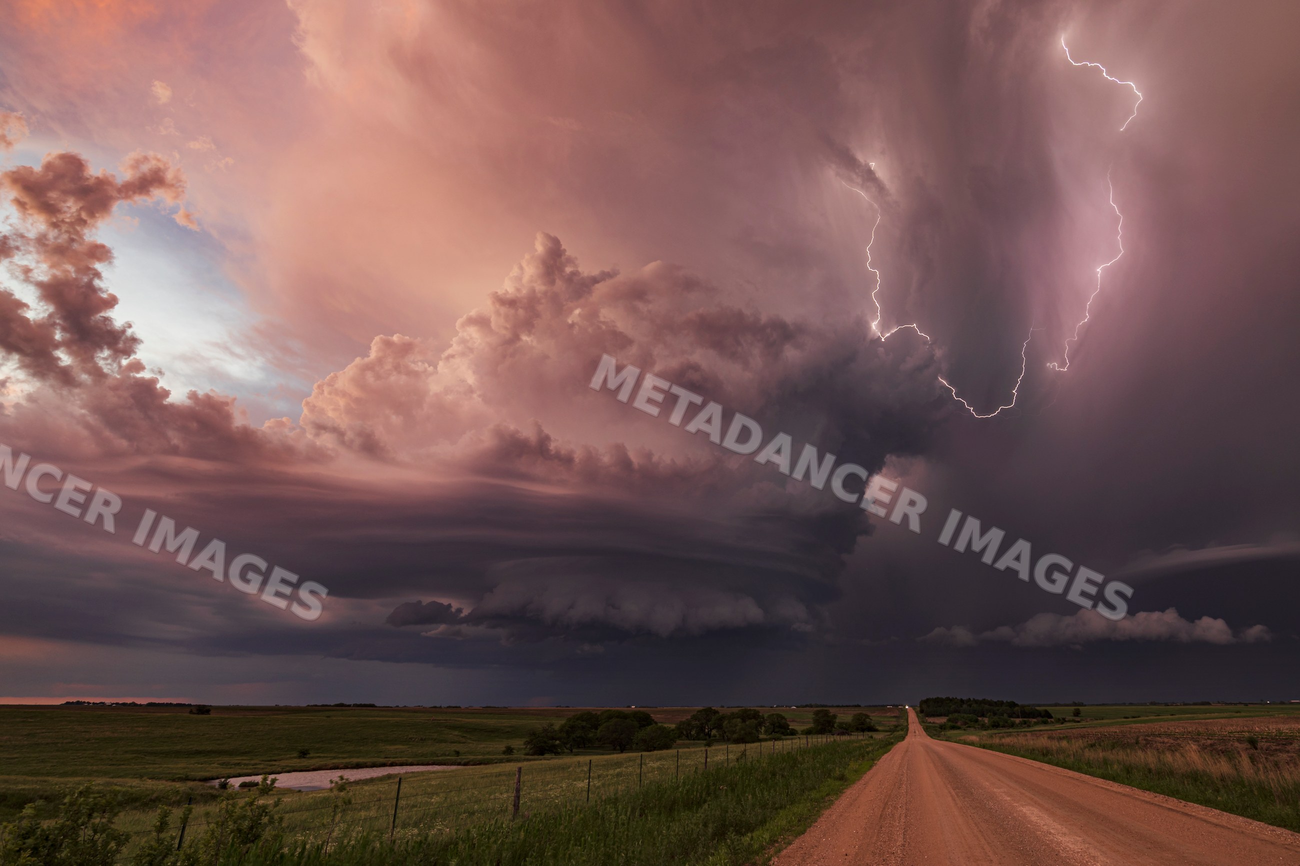 Supercell thunderstorm with Lightning over rural nebraska