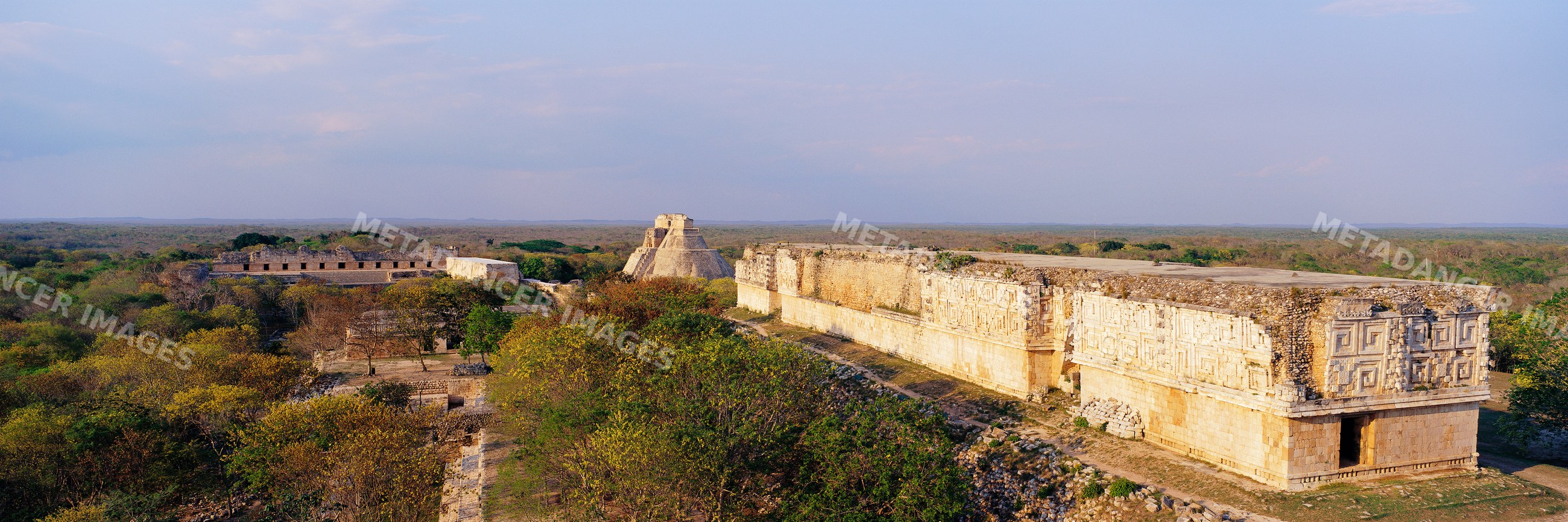 Ancient pyramid of the magician and governor's palace at uxmal ruins