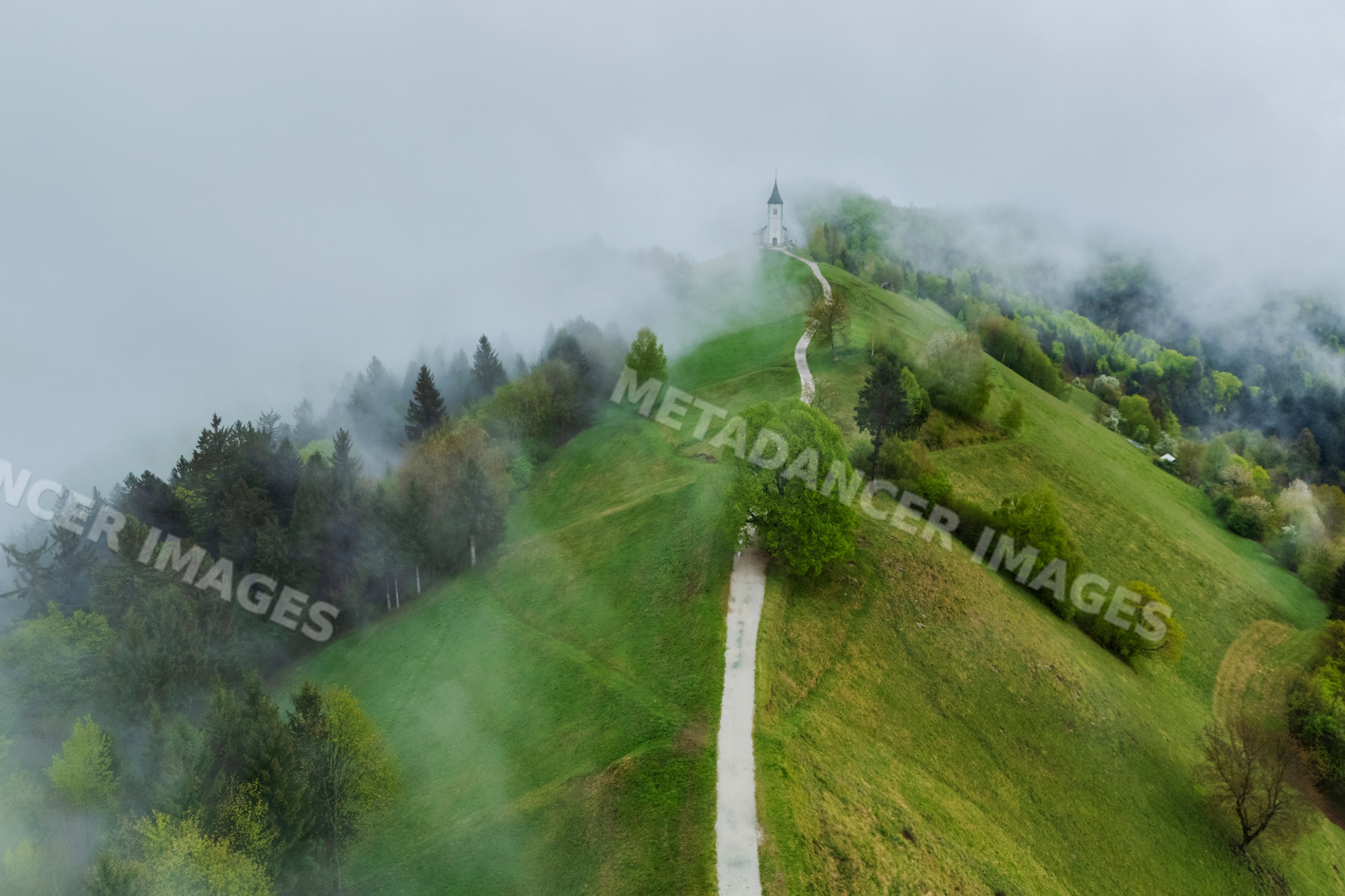 Church of primus and felician on misty hill
