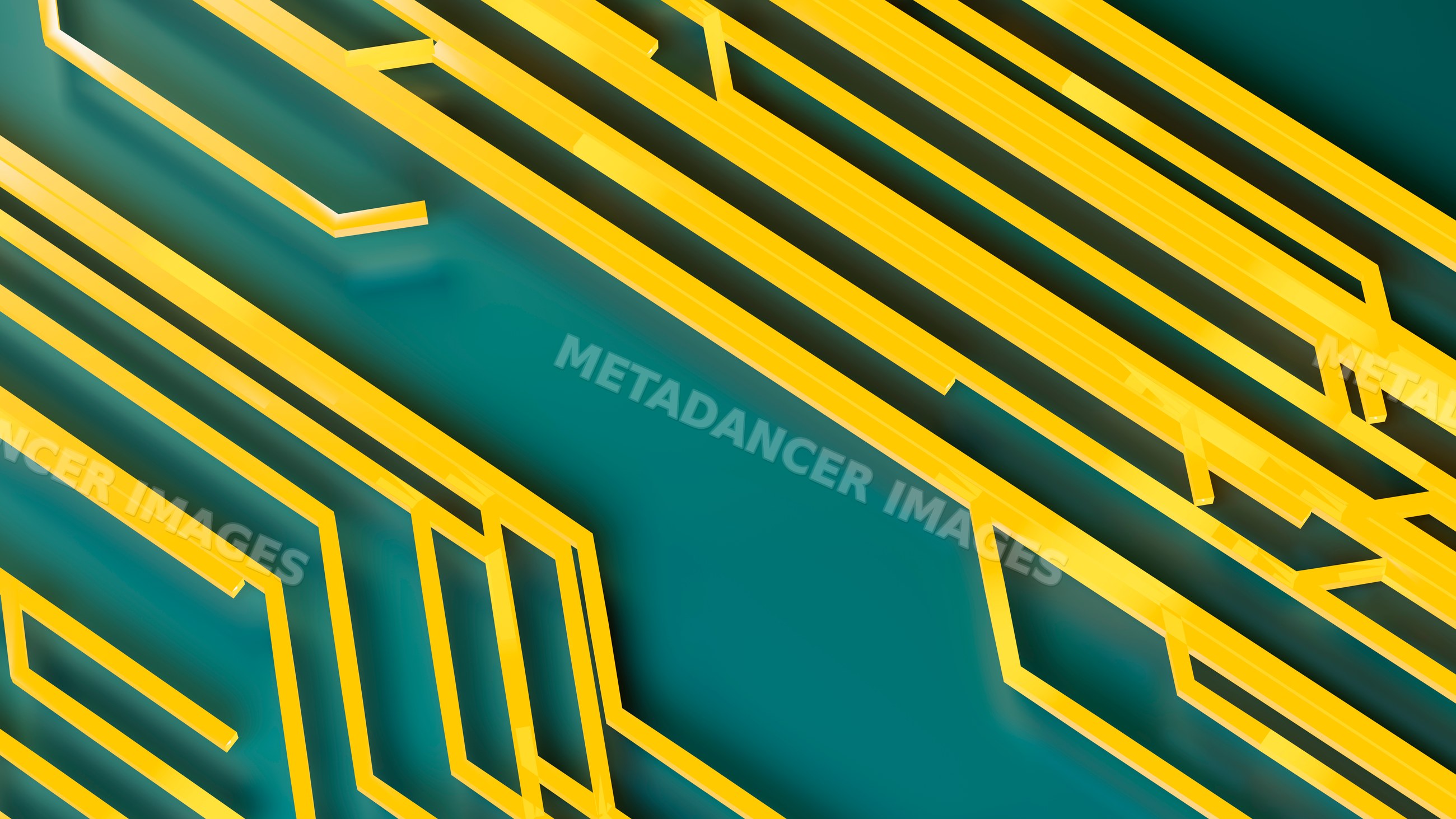 Abstract yellow lines on green background with geometric design