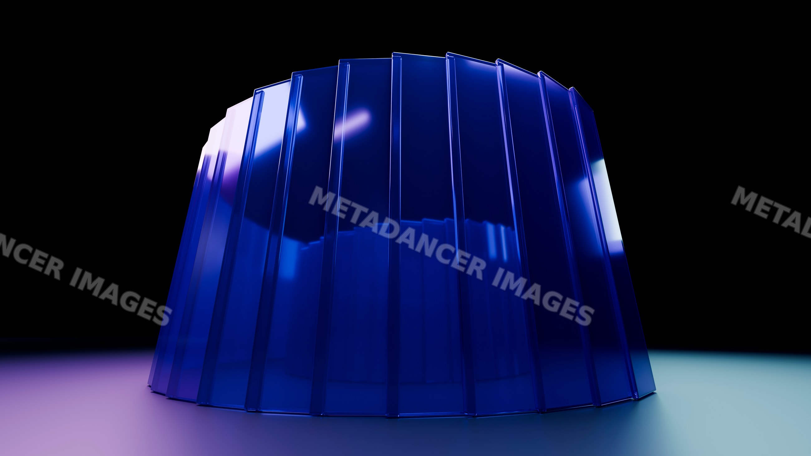 Blue translucent ribbed cylinder digital illustration