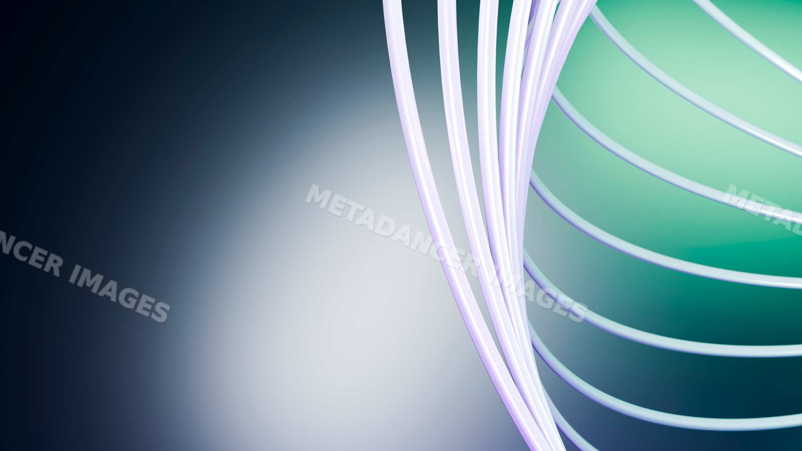 3d abstract curved white tubes around green sphere digital