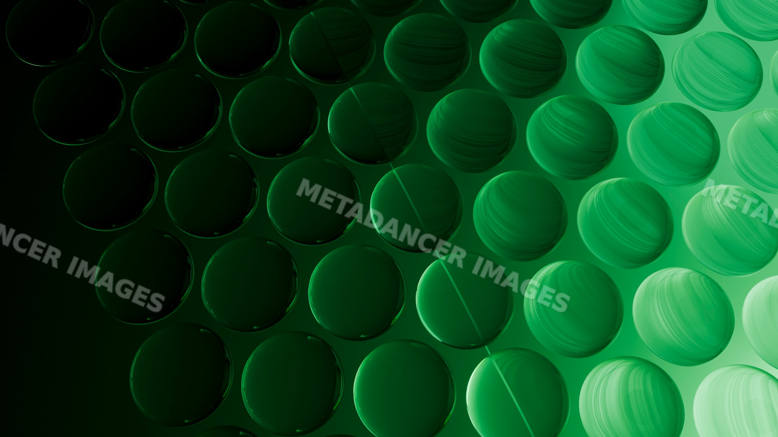 Abstract digital illustration of repeating green circular shapes
