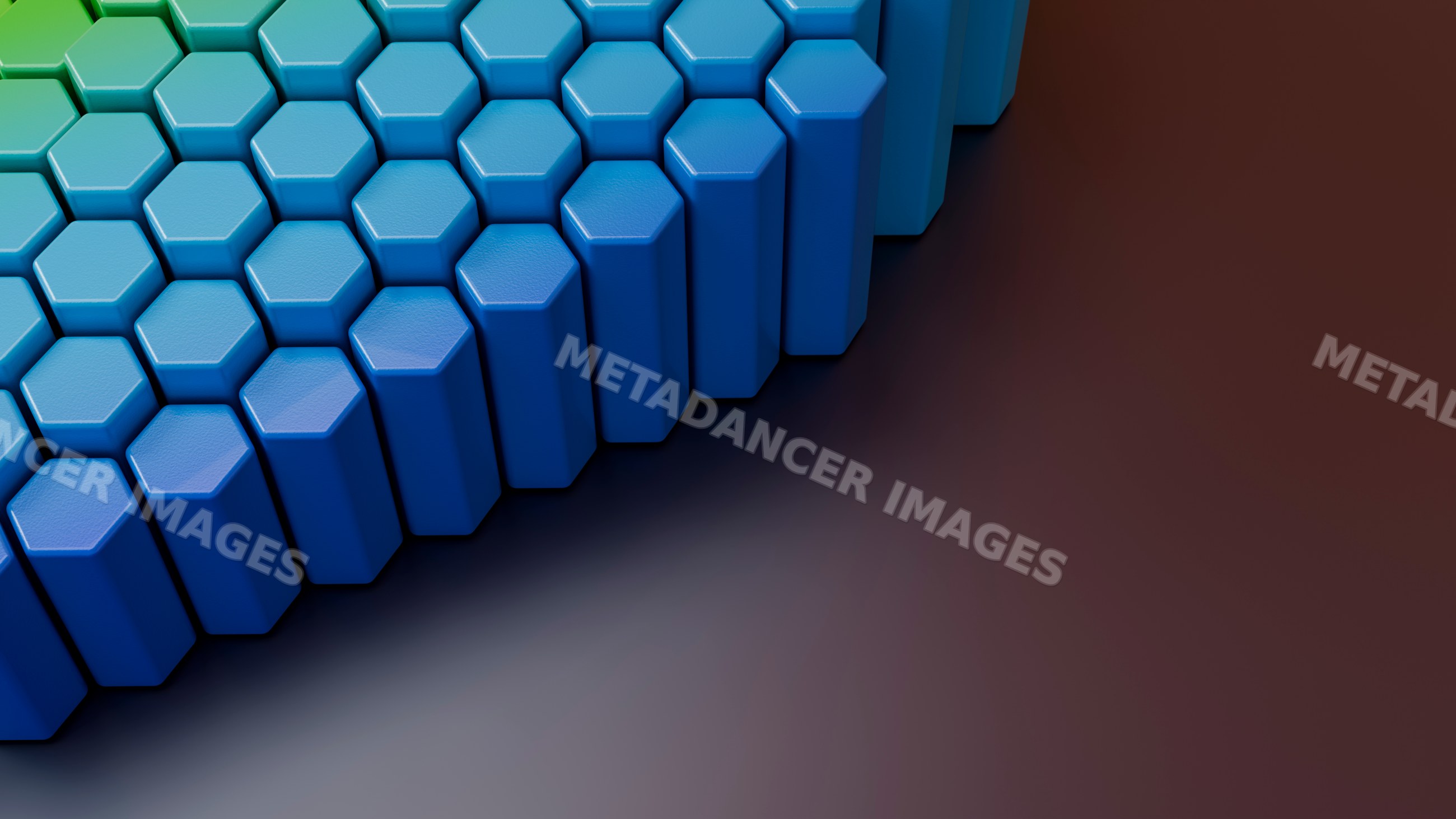 Blue hexagonal 3d columns form repeating geometric pattern