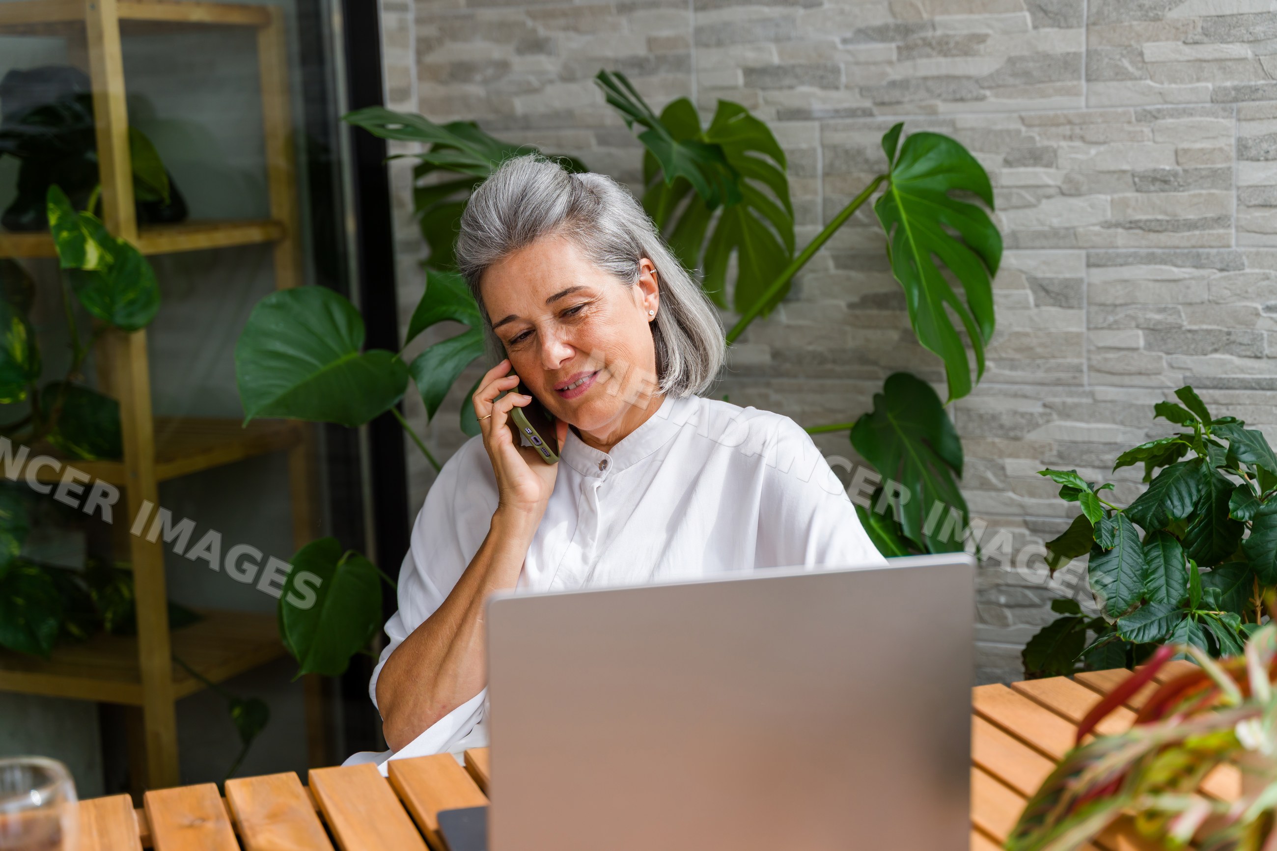 White Woman talking on phone