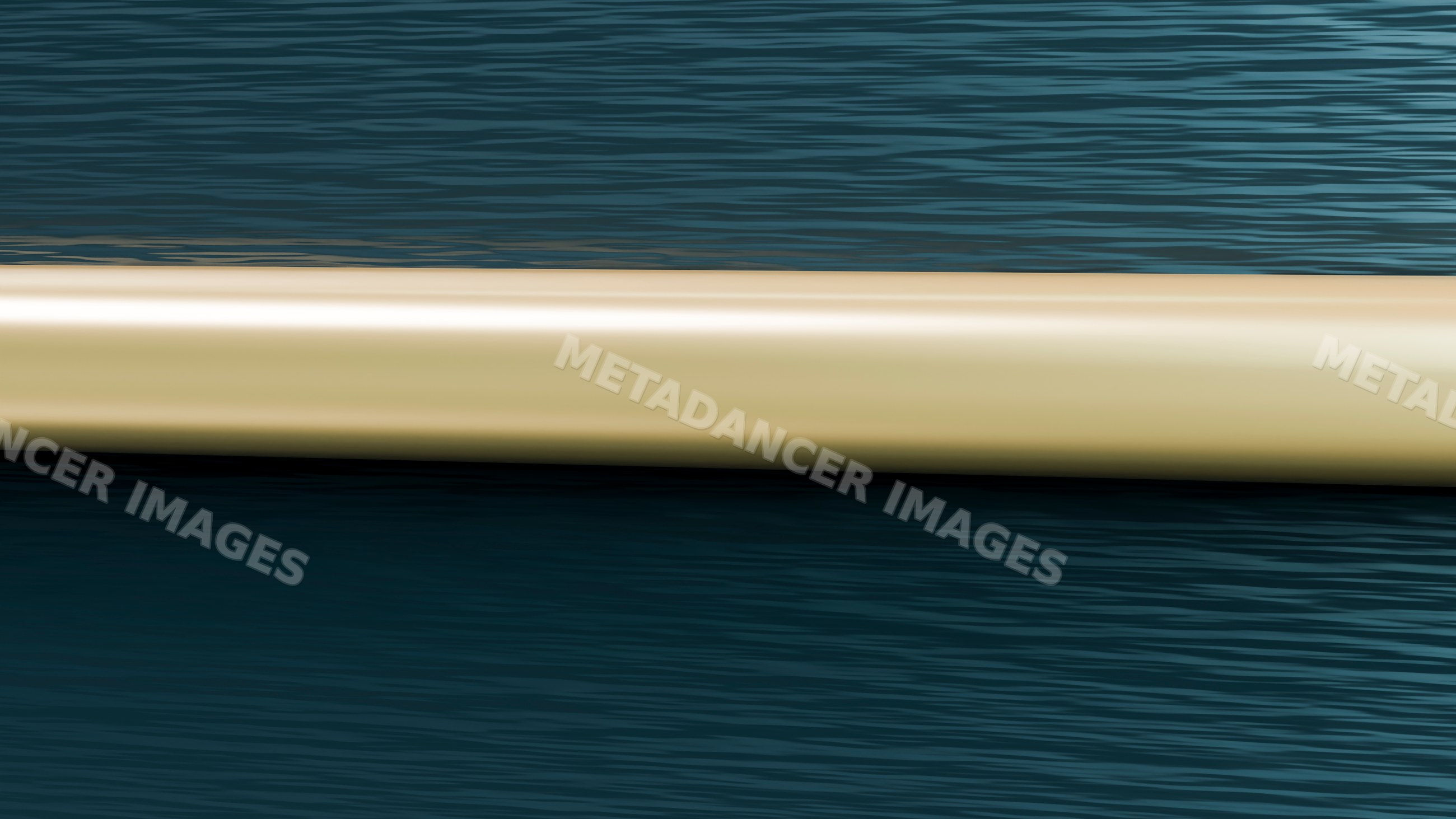 Horizontal beige tube floating on calm blue water surface