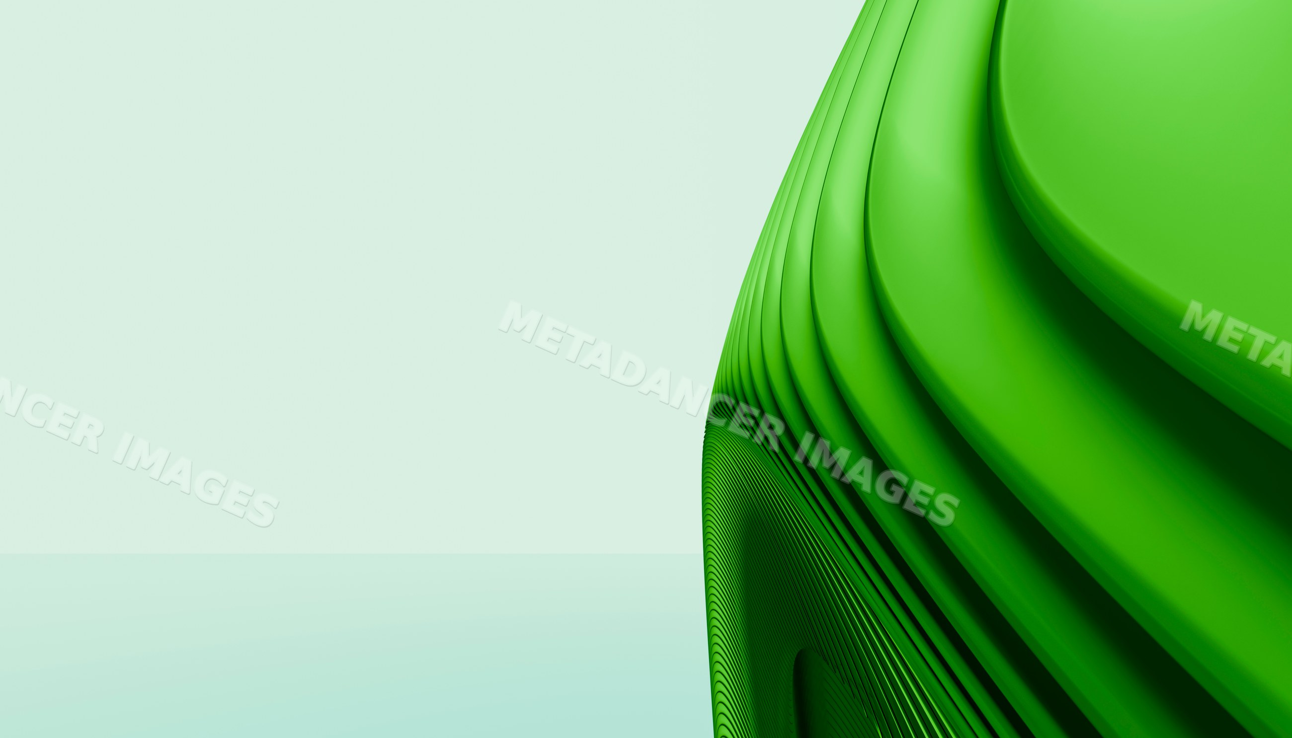 Abstract green curved sculpture with smooth minimalist background