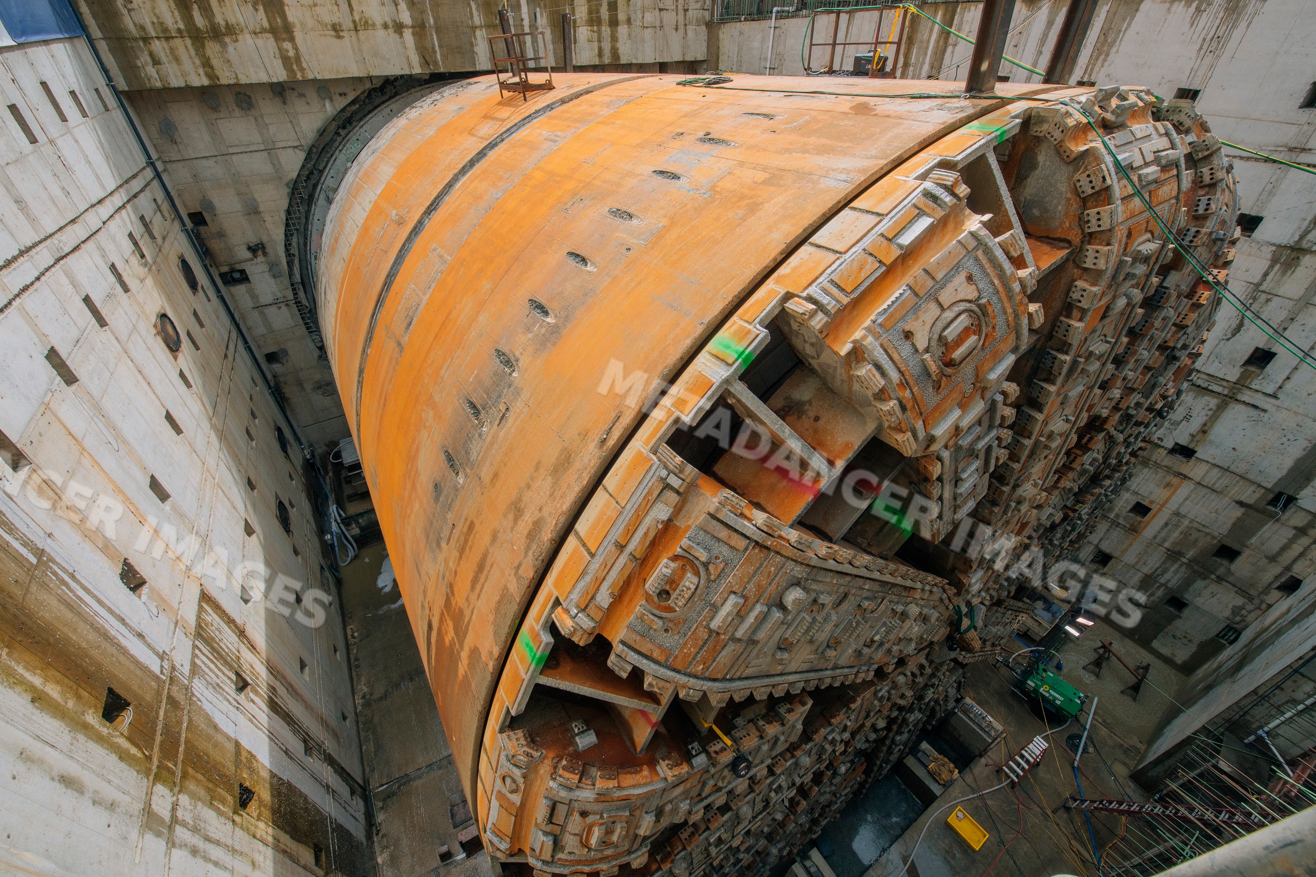 Large tunnel boring machine assembly in a deep construction shaft