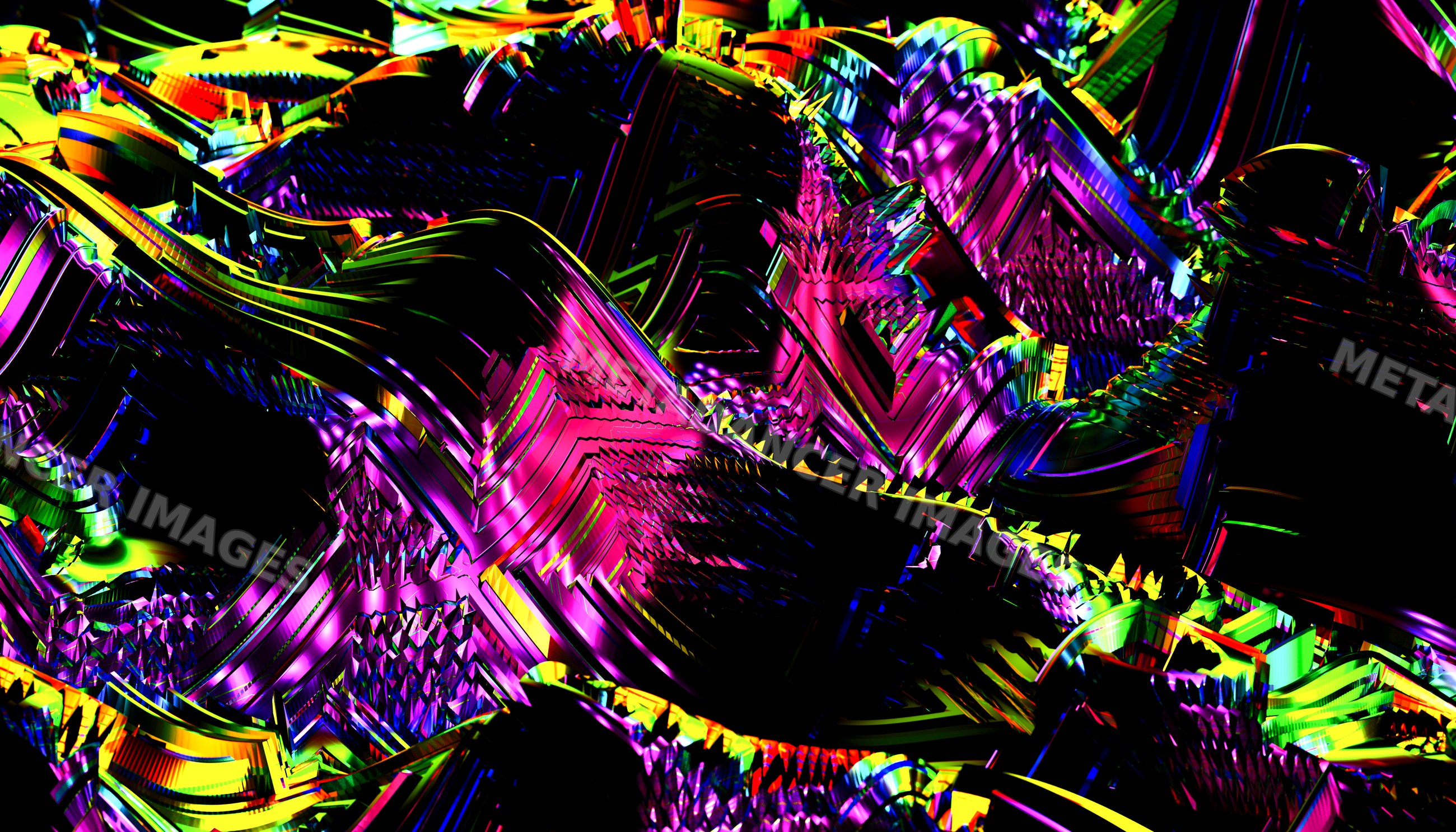 Abstract colorful 3d rendered geometric pattern with shiny shapes