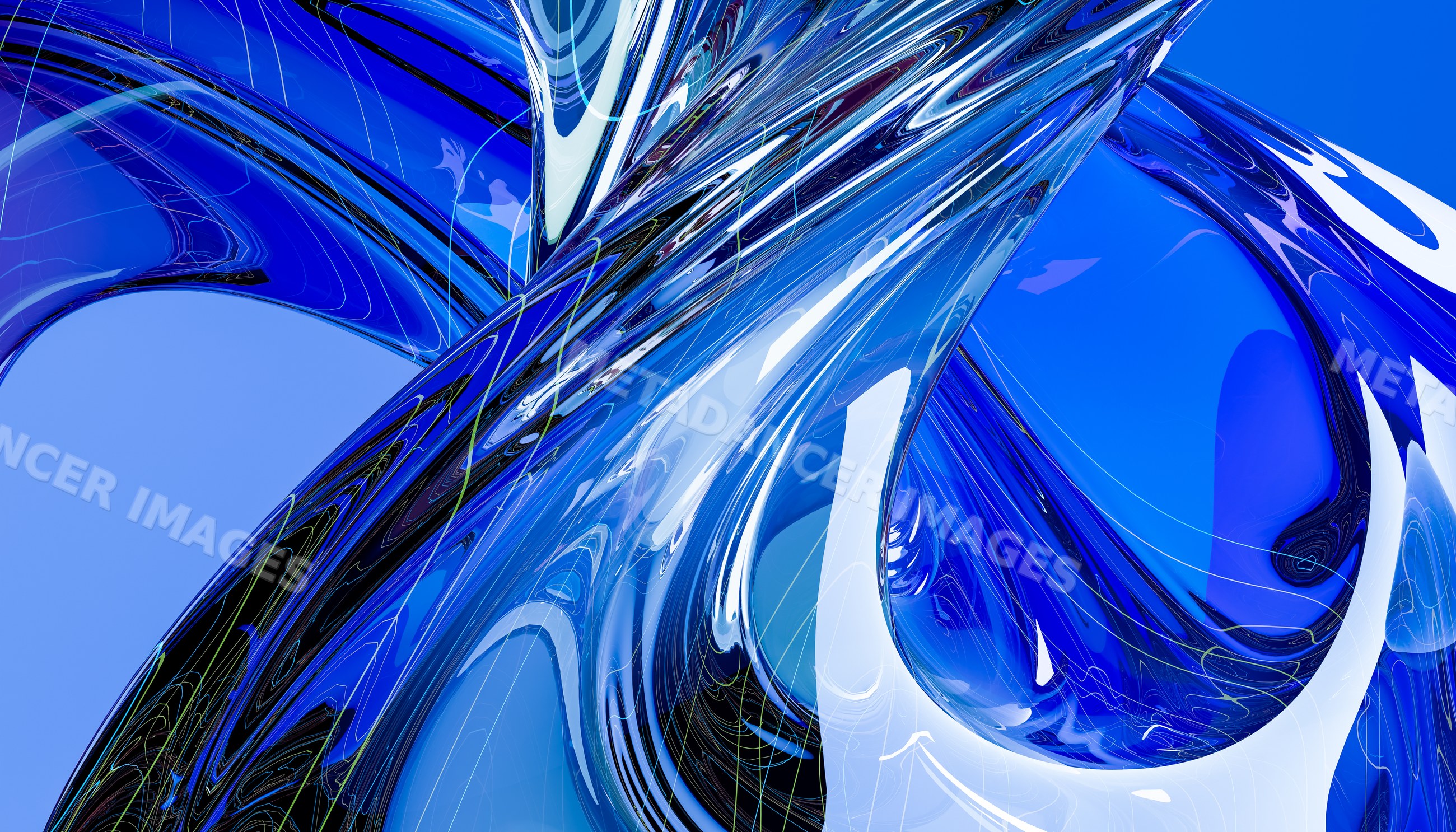Abstract digital art with twisting blue glass-like shapes
