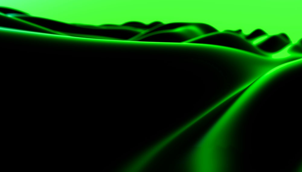 Abstract smooth Black waves with glowing green edges digital rendering