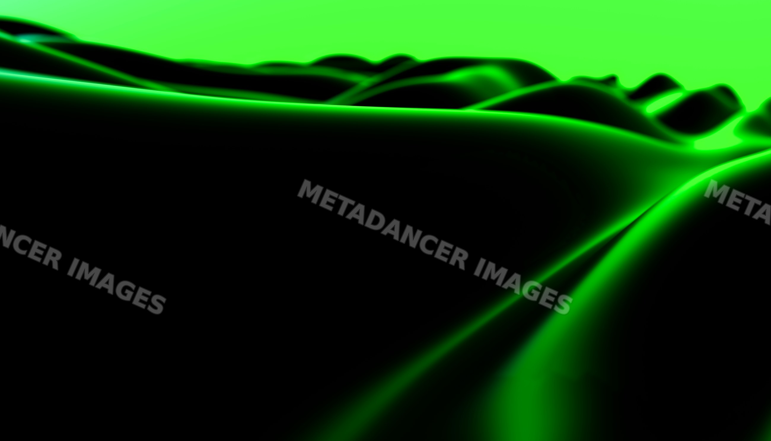 Abstract smooth Black waves with glowing green edges digital rendering