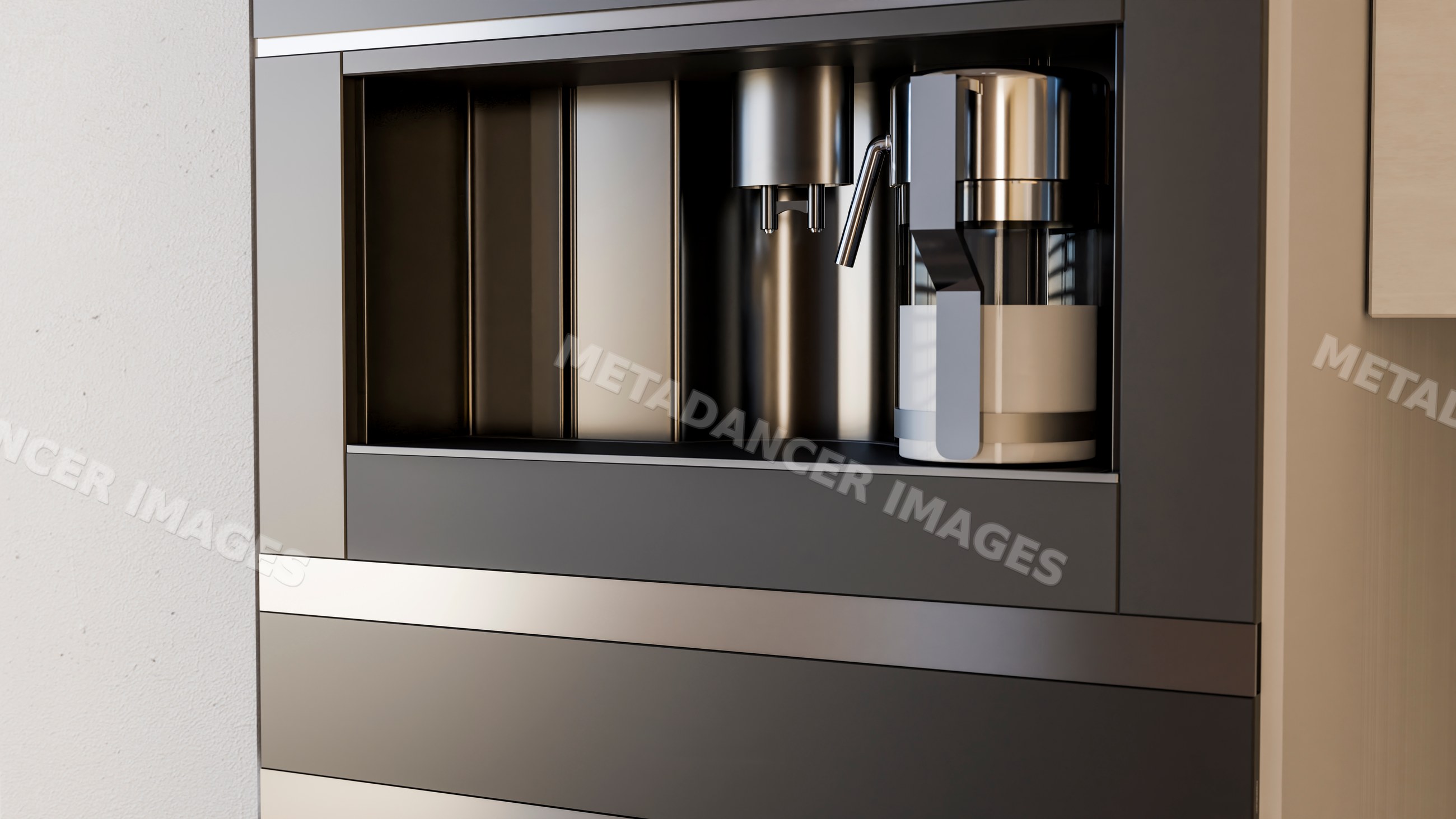 Built-in coffee machine integrated into modern kitchen cabinetry