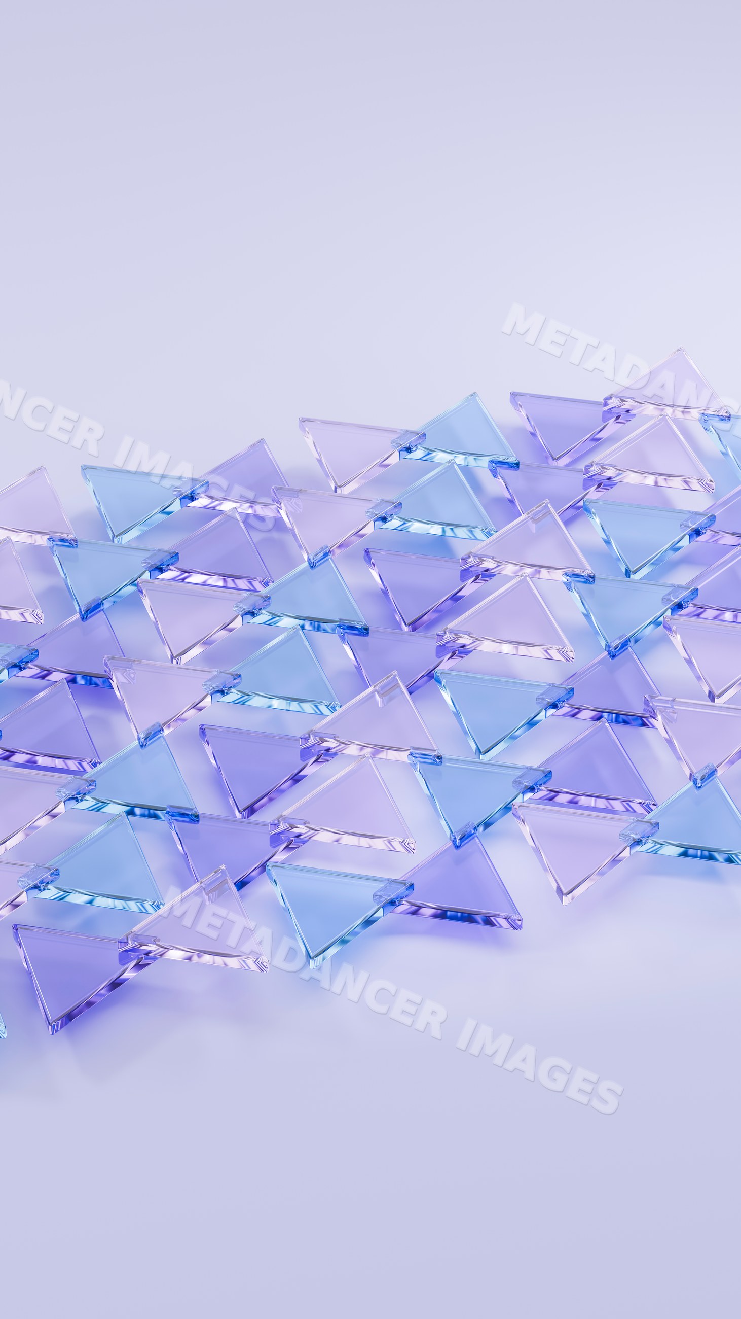 Transparent blue and purple triangular glass pieces