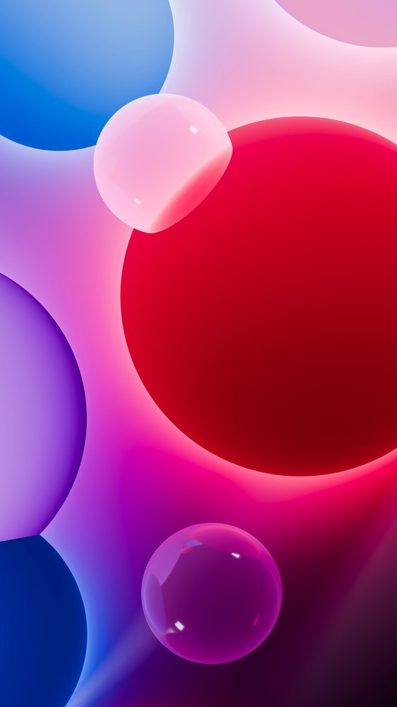 Abstract digital illustration of colorful glossy spheres with smooth