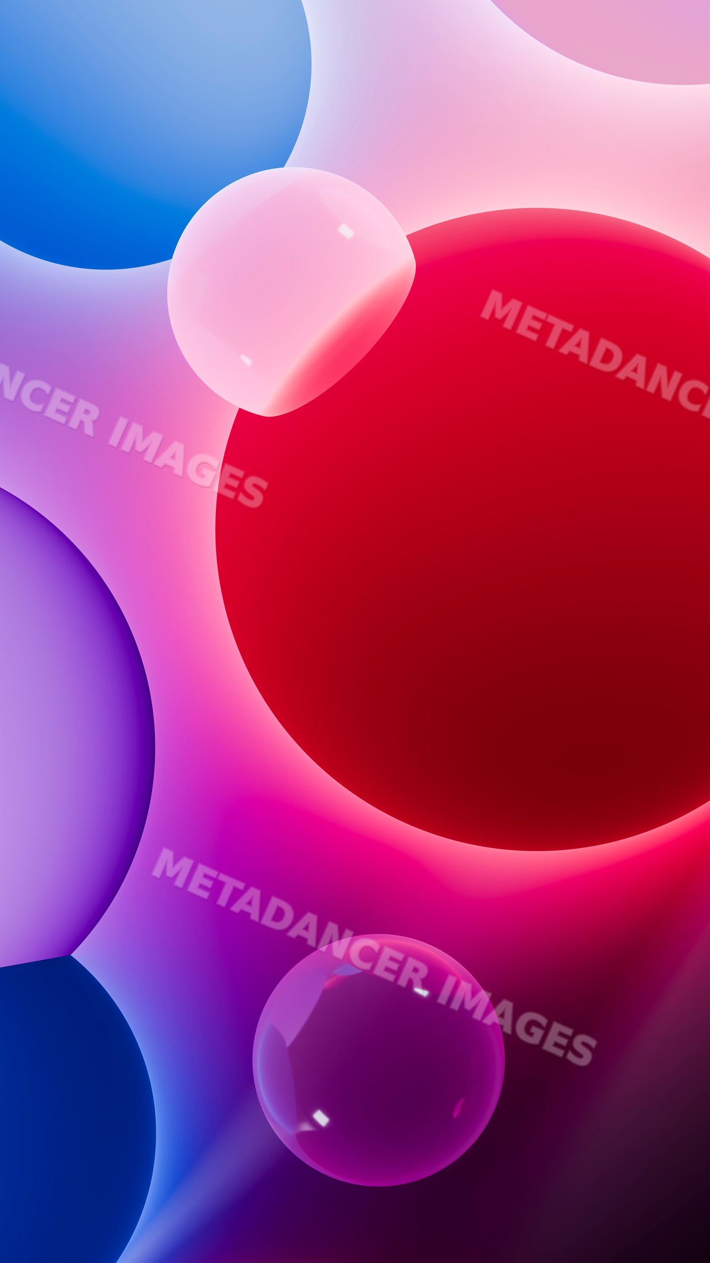 Abstract digital illustration of colorful glossy spheres with smooth