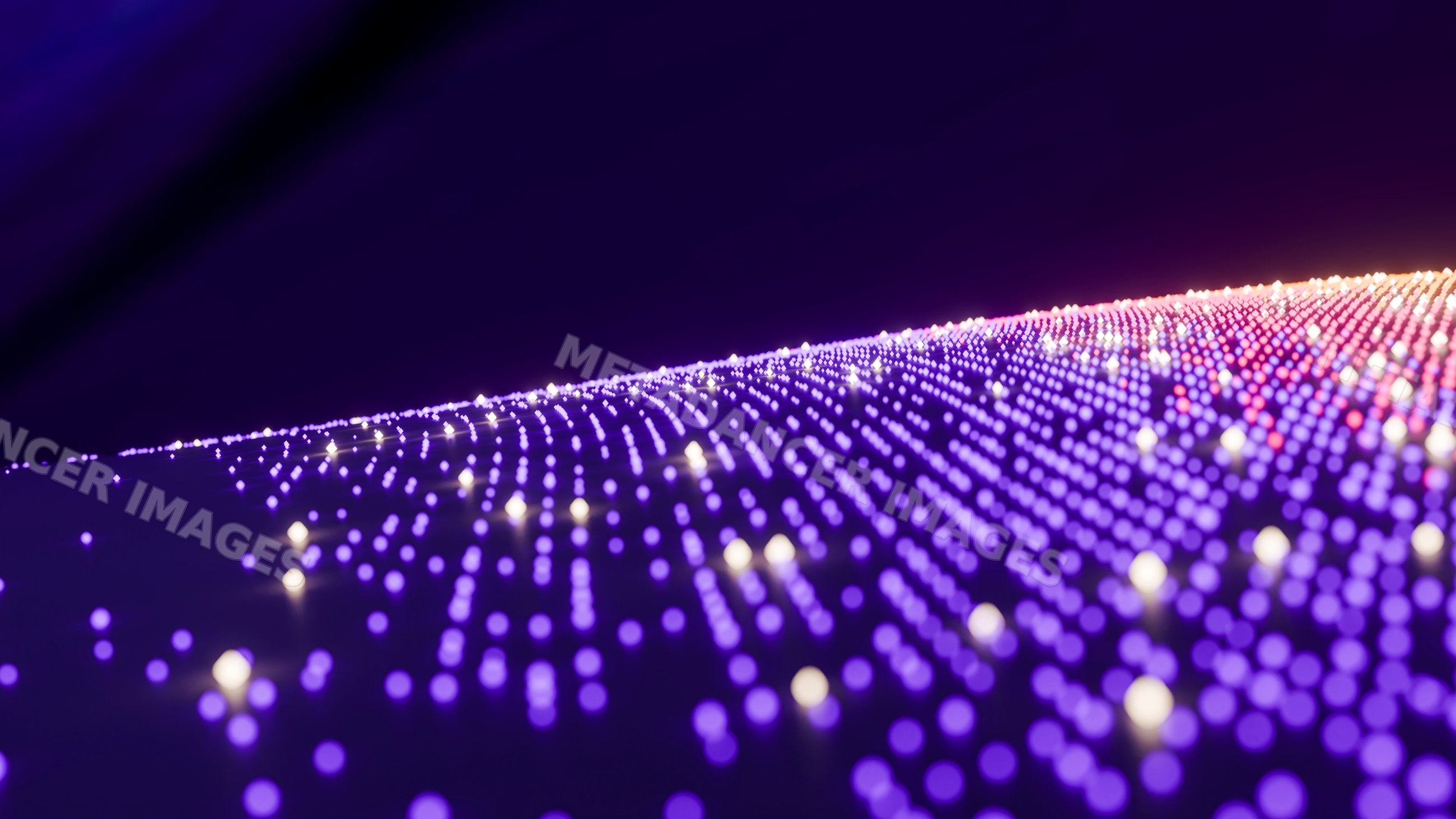 Digital illustration of glowing lights in a wave grid pattern