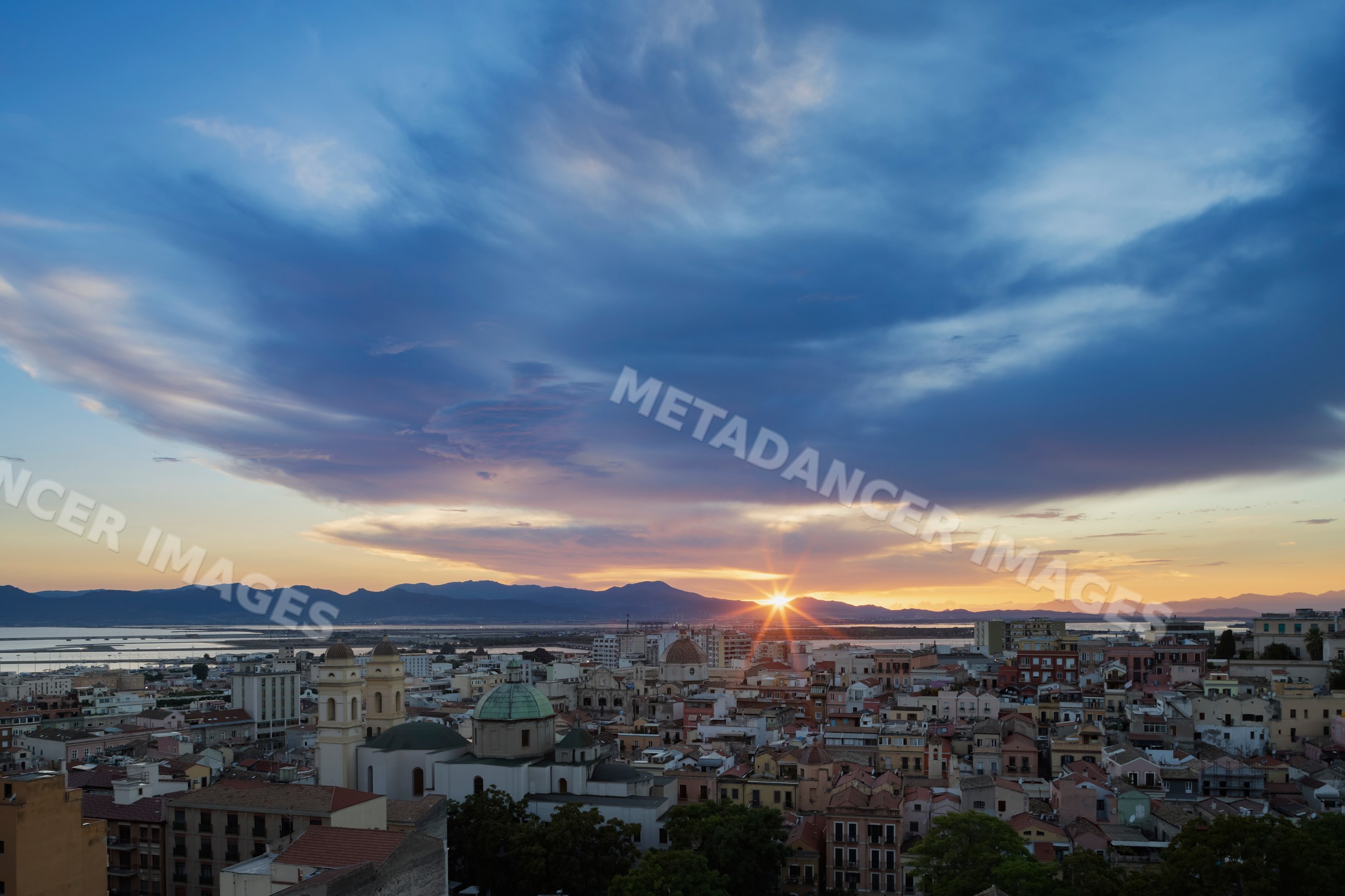 Skyline of the Old Town at Dawn in cagliari, Sardinia, Italy