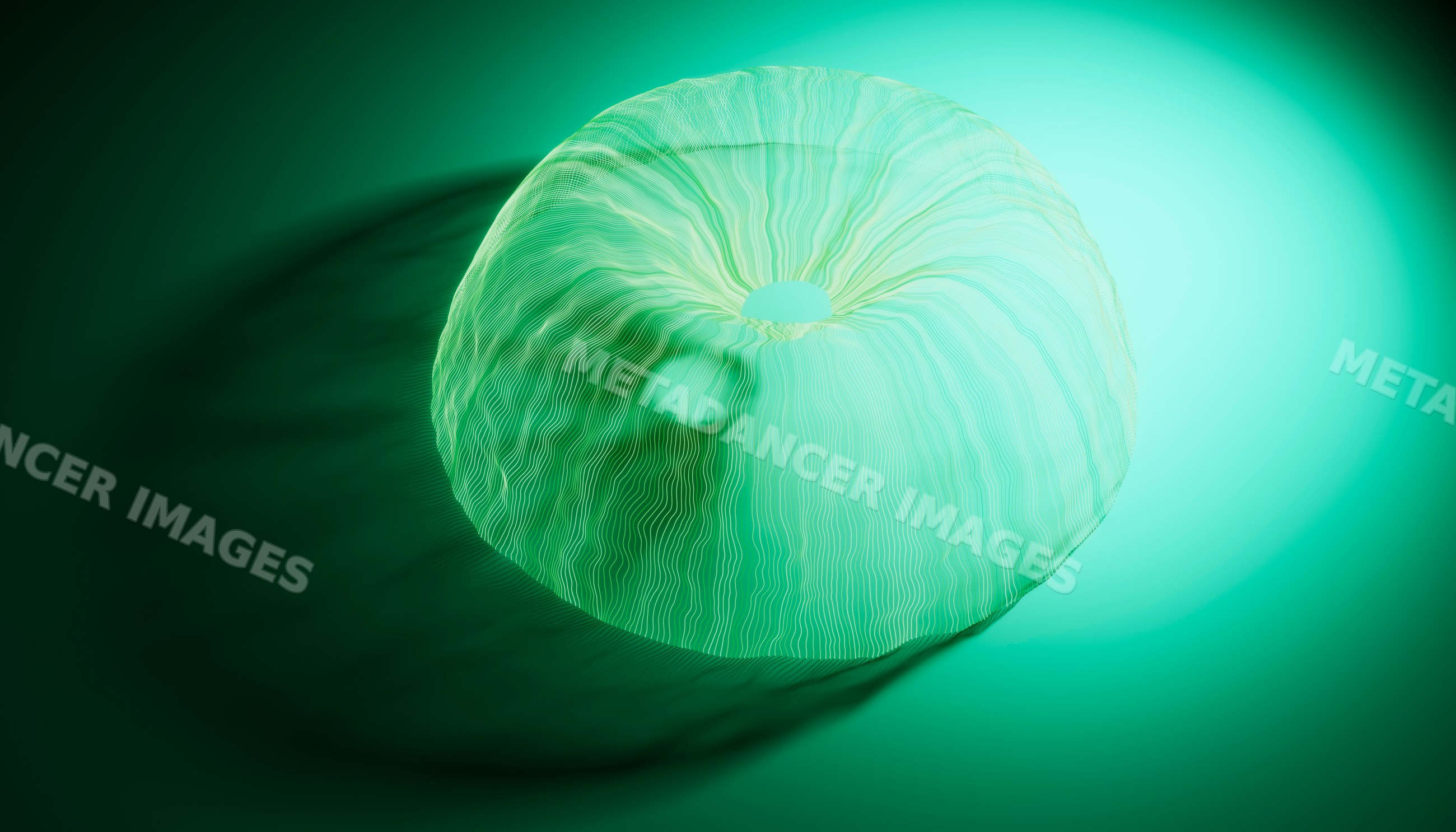 Translucent green abstract ring sculpture with flowing lines