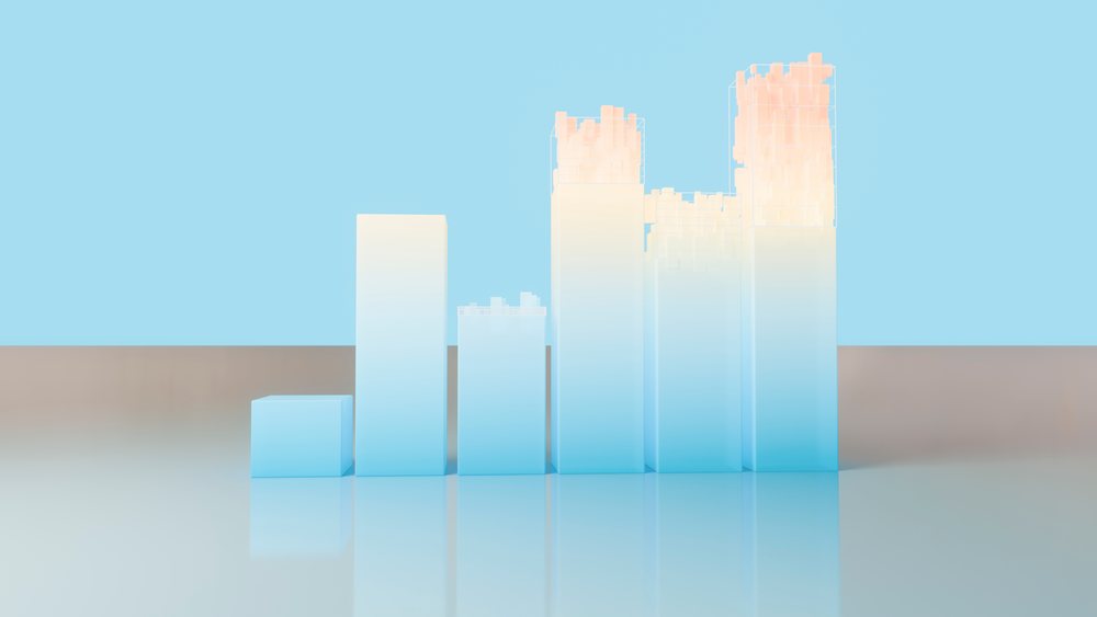 3d bar chart displaying business growth with gradient colors