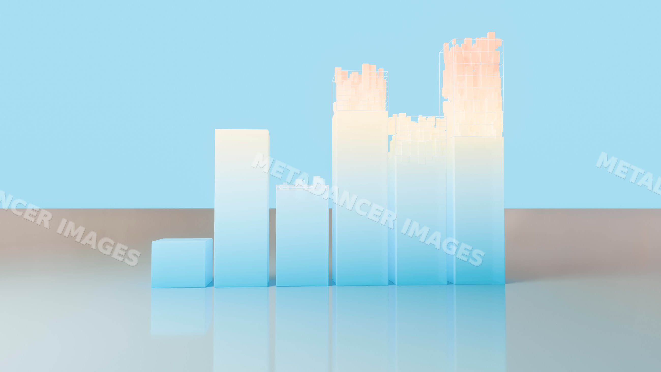 3d bar chart displaying business growth with gradient colors