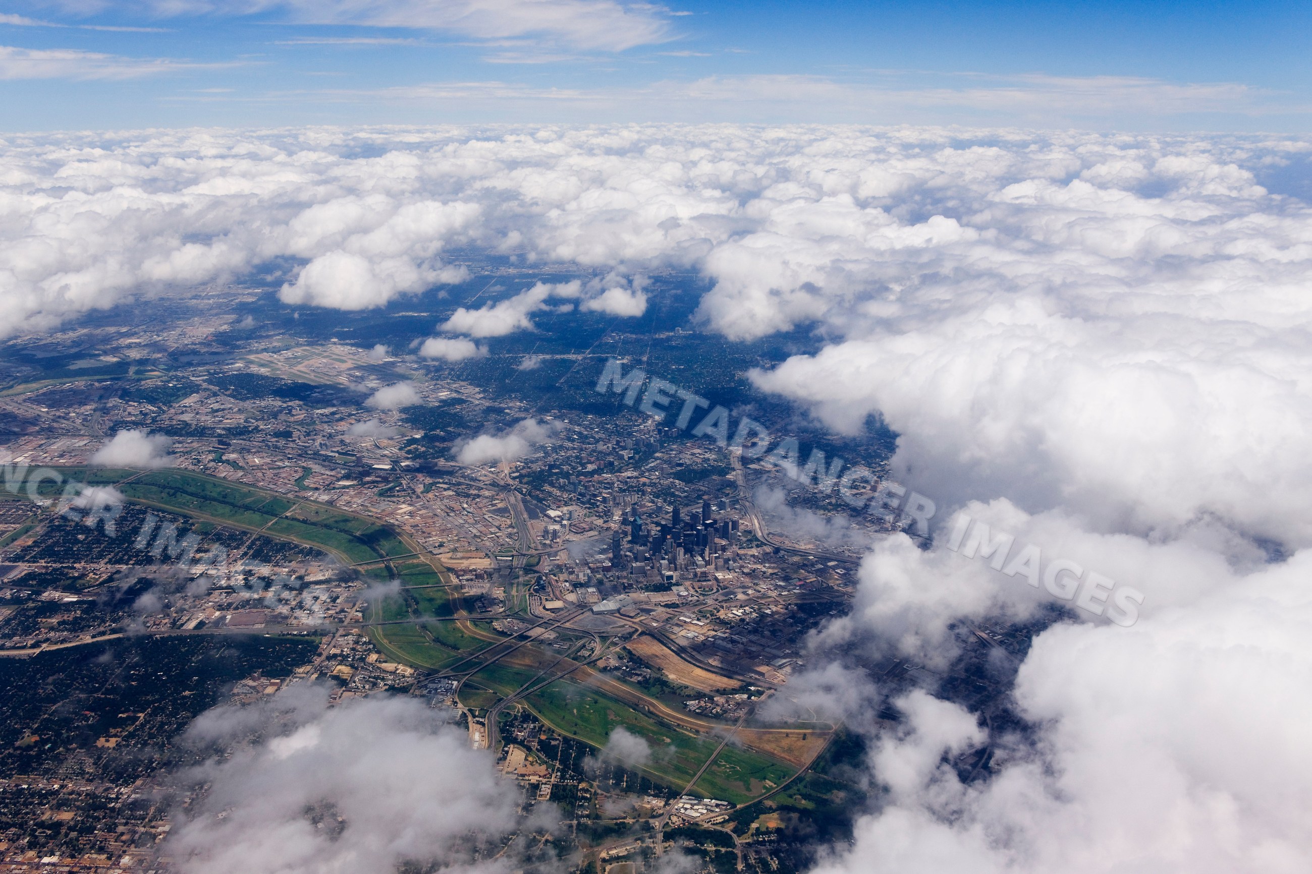 Aerial view of dallas city skyline with clouds USA