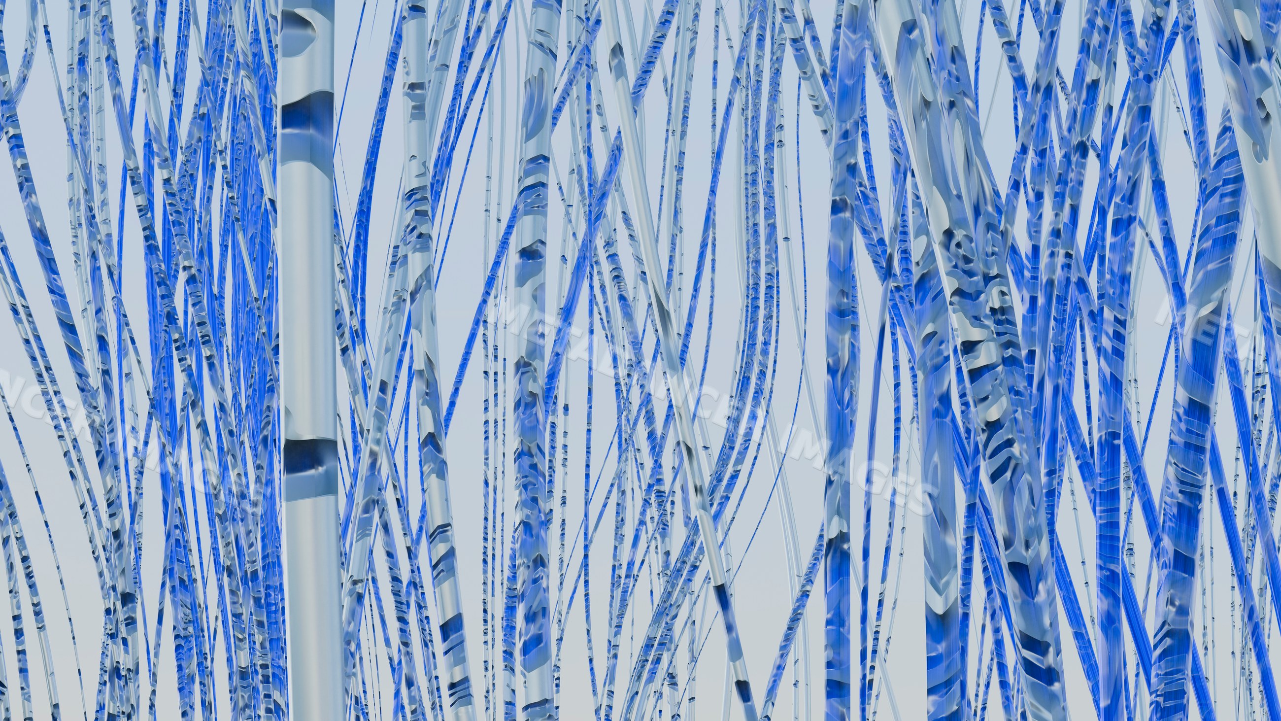 Glass rods with blue and transparent abstract art patterns