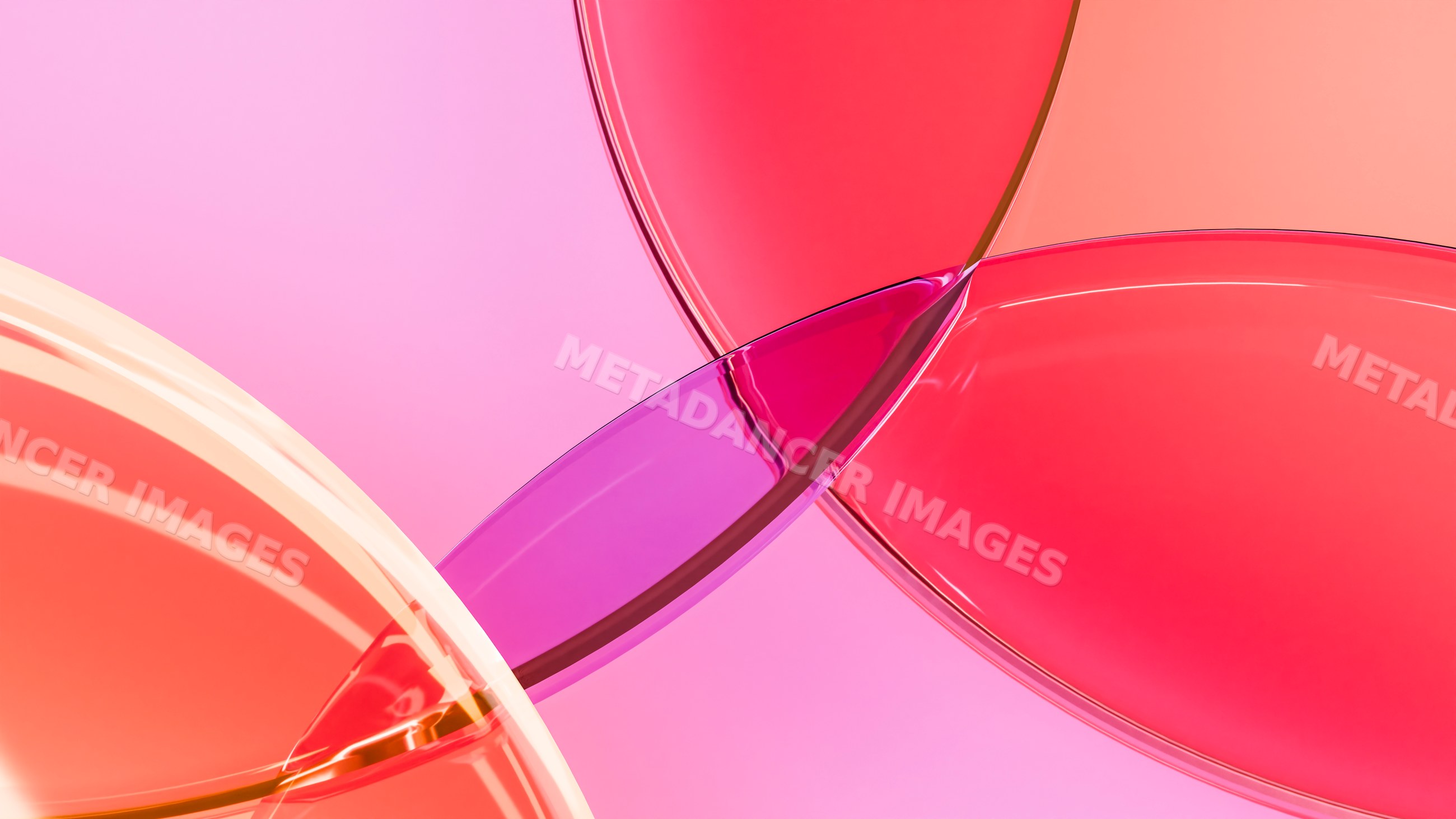 Colored transparent glass shapes overlapping in abstract illustration