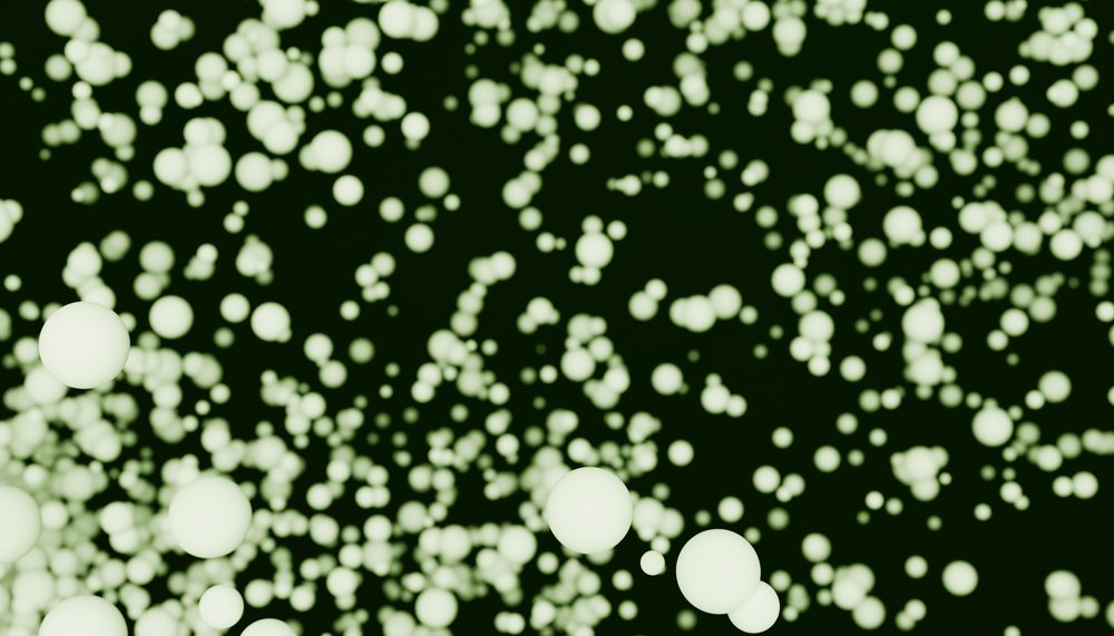 Glowing spheres floating in abstract digital design with dark