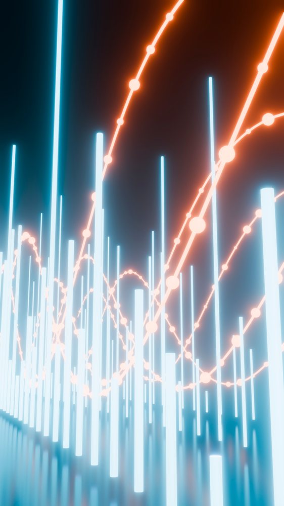 Glowing neon light tubes with orange arcs