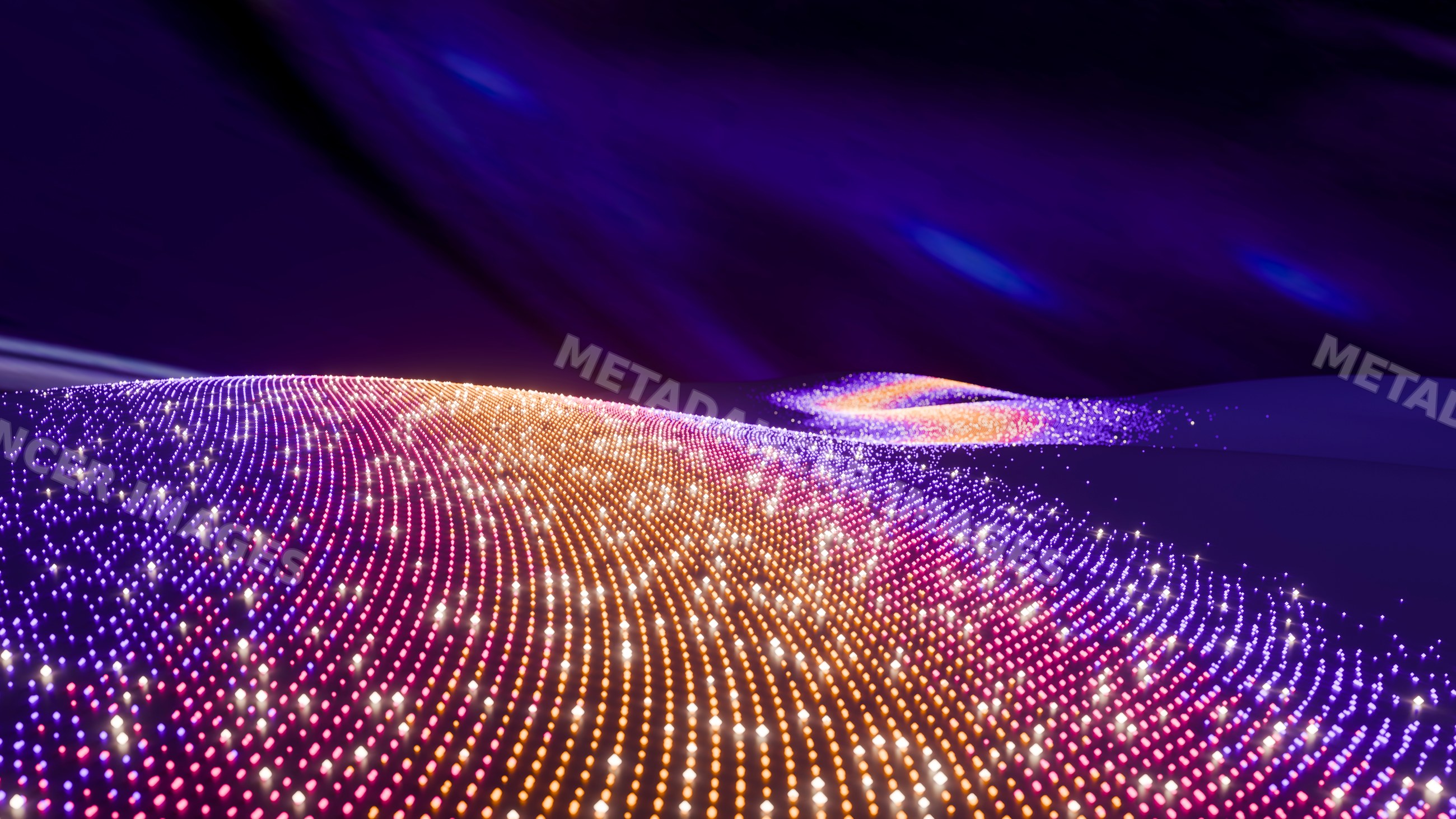 Digital landscape with glowing particles creating wave pattern
