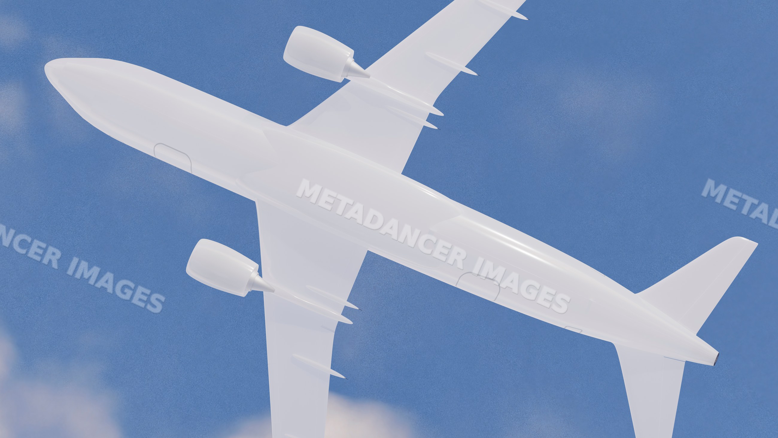 White commercial airplane flying in blue sky