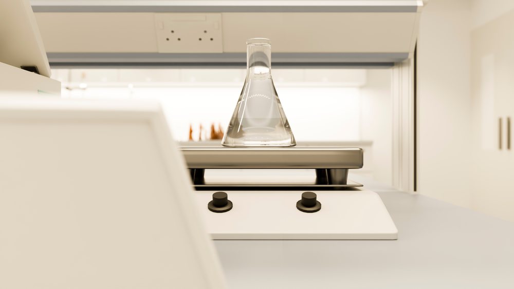 Erlenmeyer flask heating on laboratory hot plate