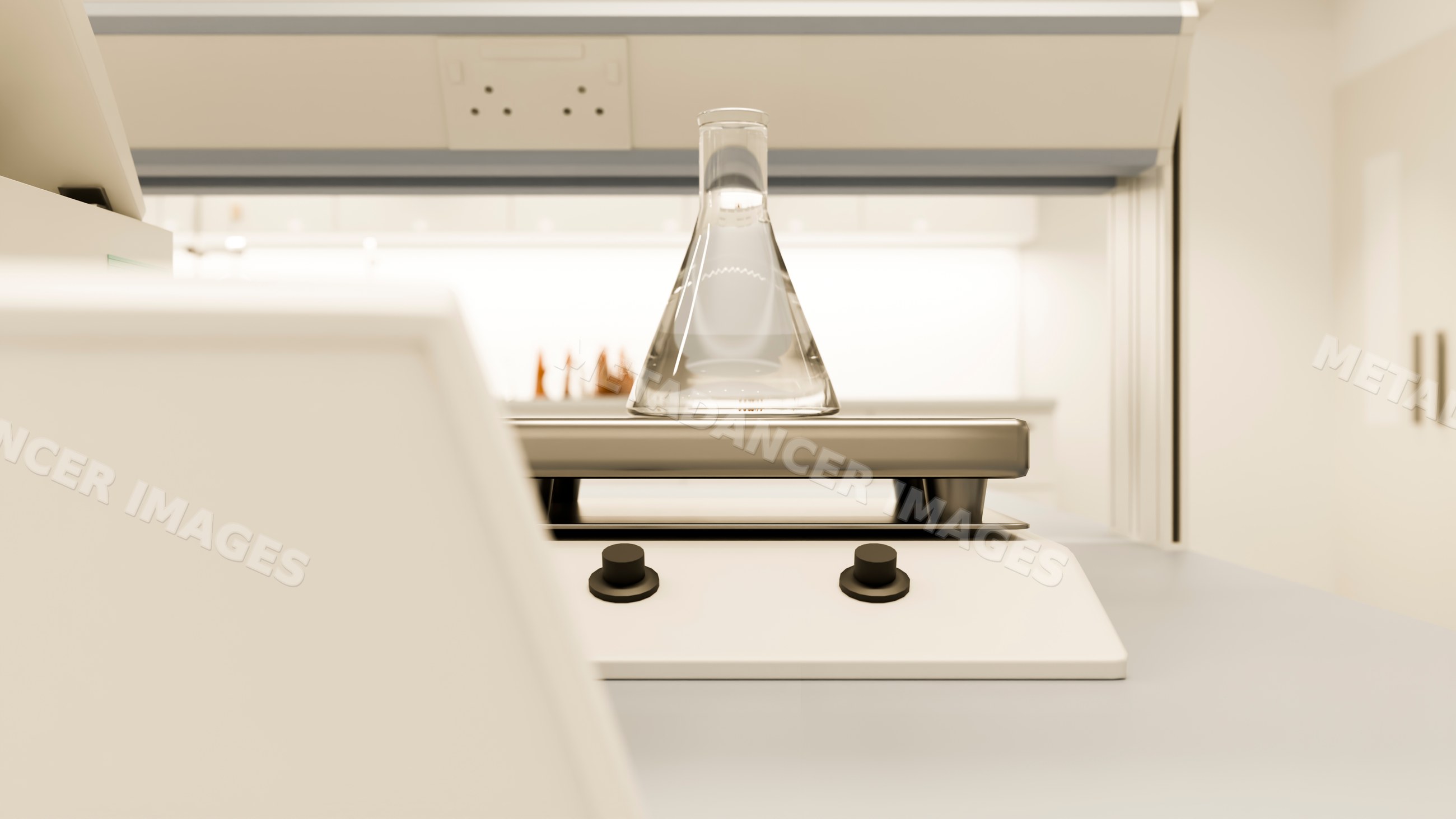 Erlenmeyer flask heating on laboratory hot plate