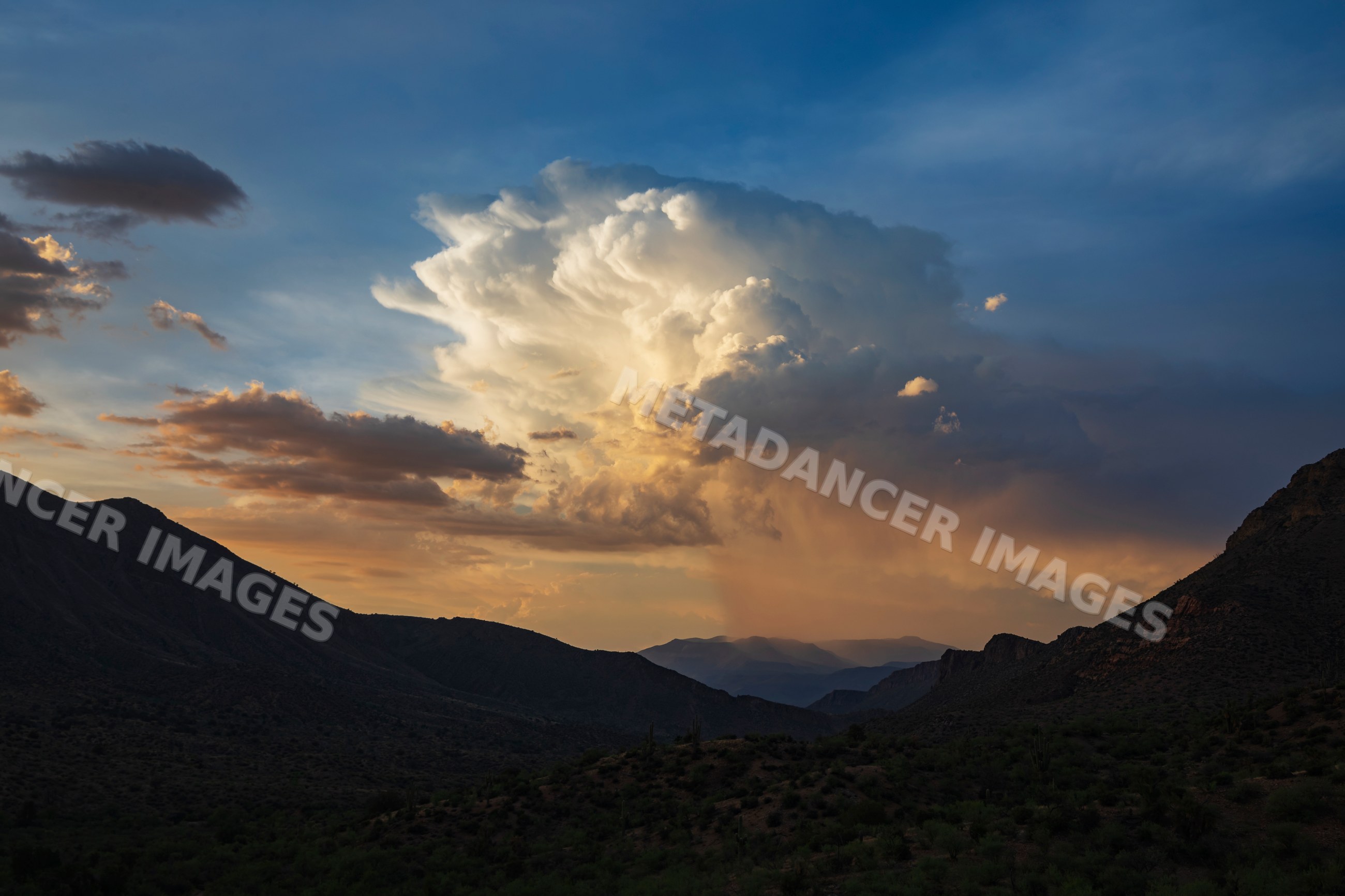Thunderstorm cloud at Sunset over mountains in globe, arizona