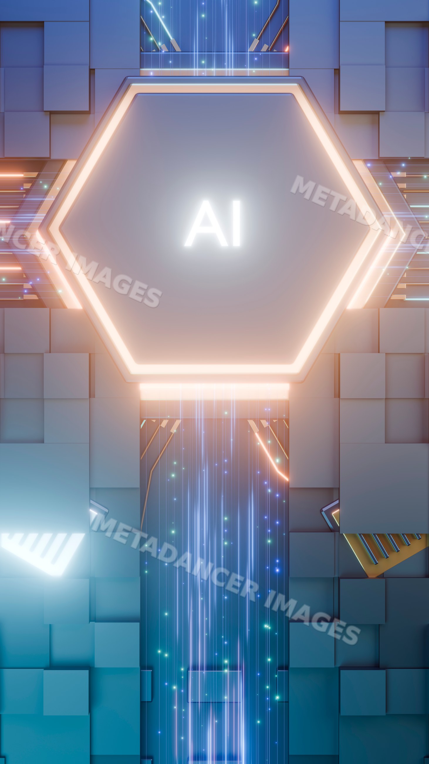 Glowing ai hexagon digital technology interface
