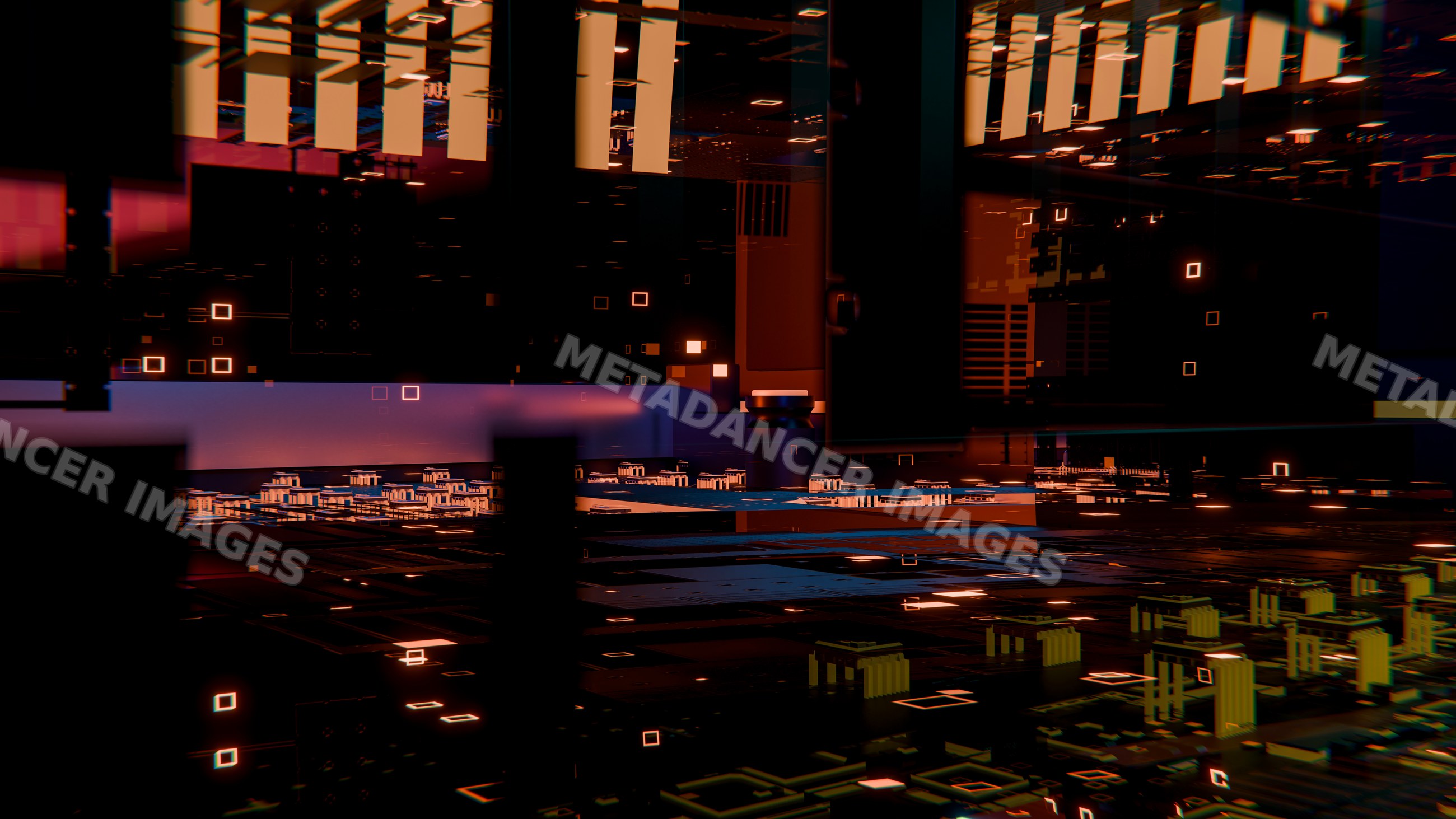 3d illustration of glowing computer circuit board with microchips