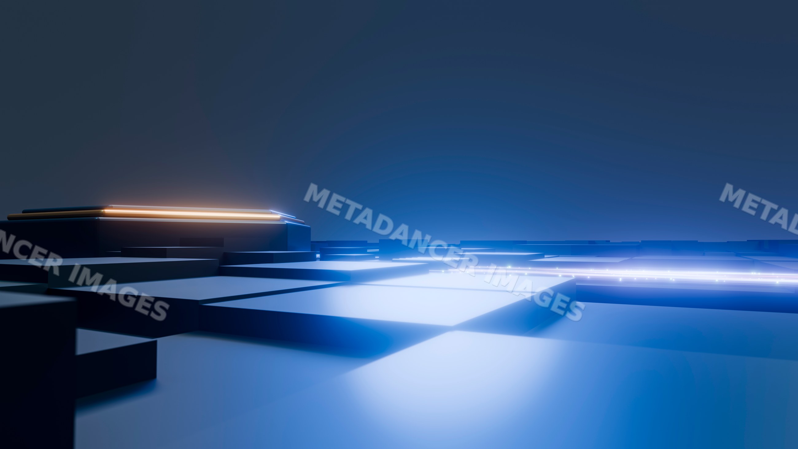 Abstract digital data center with glowing hardware components