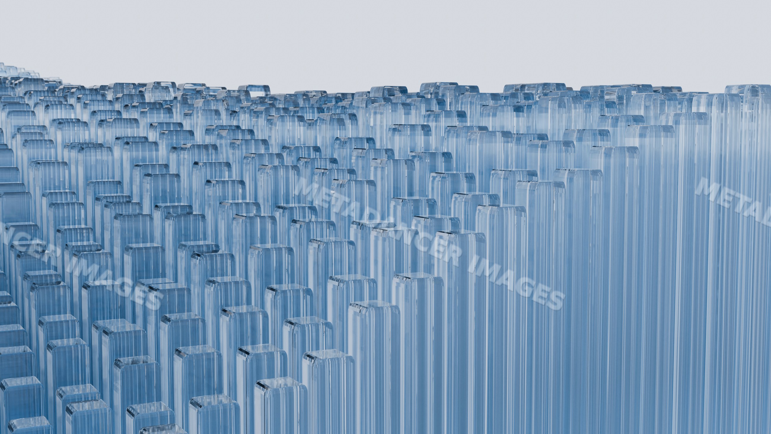 Abstract blue transparent glass columns in digital illustration