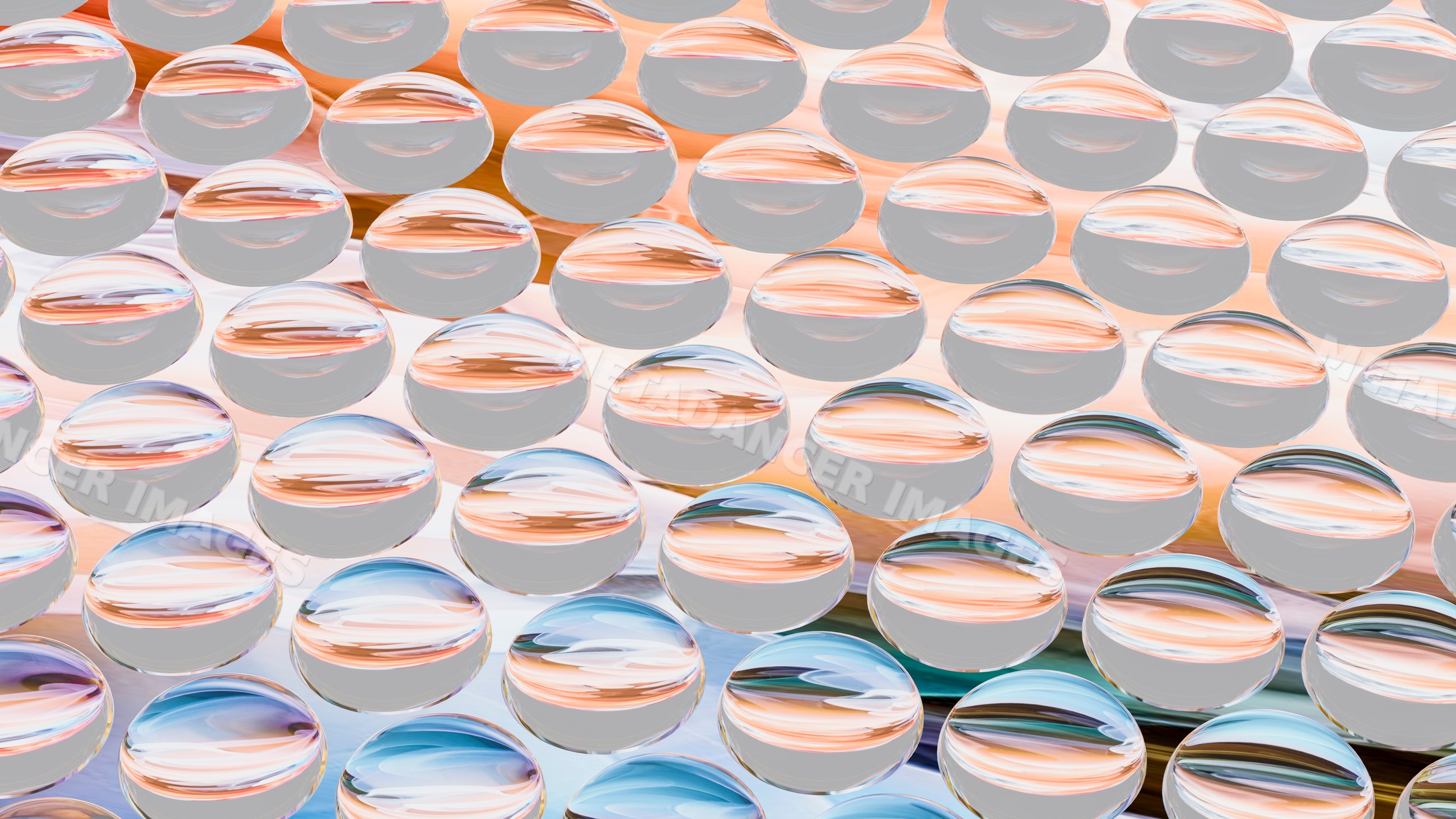 Abstract pattern of water drops reflecting colorful light