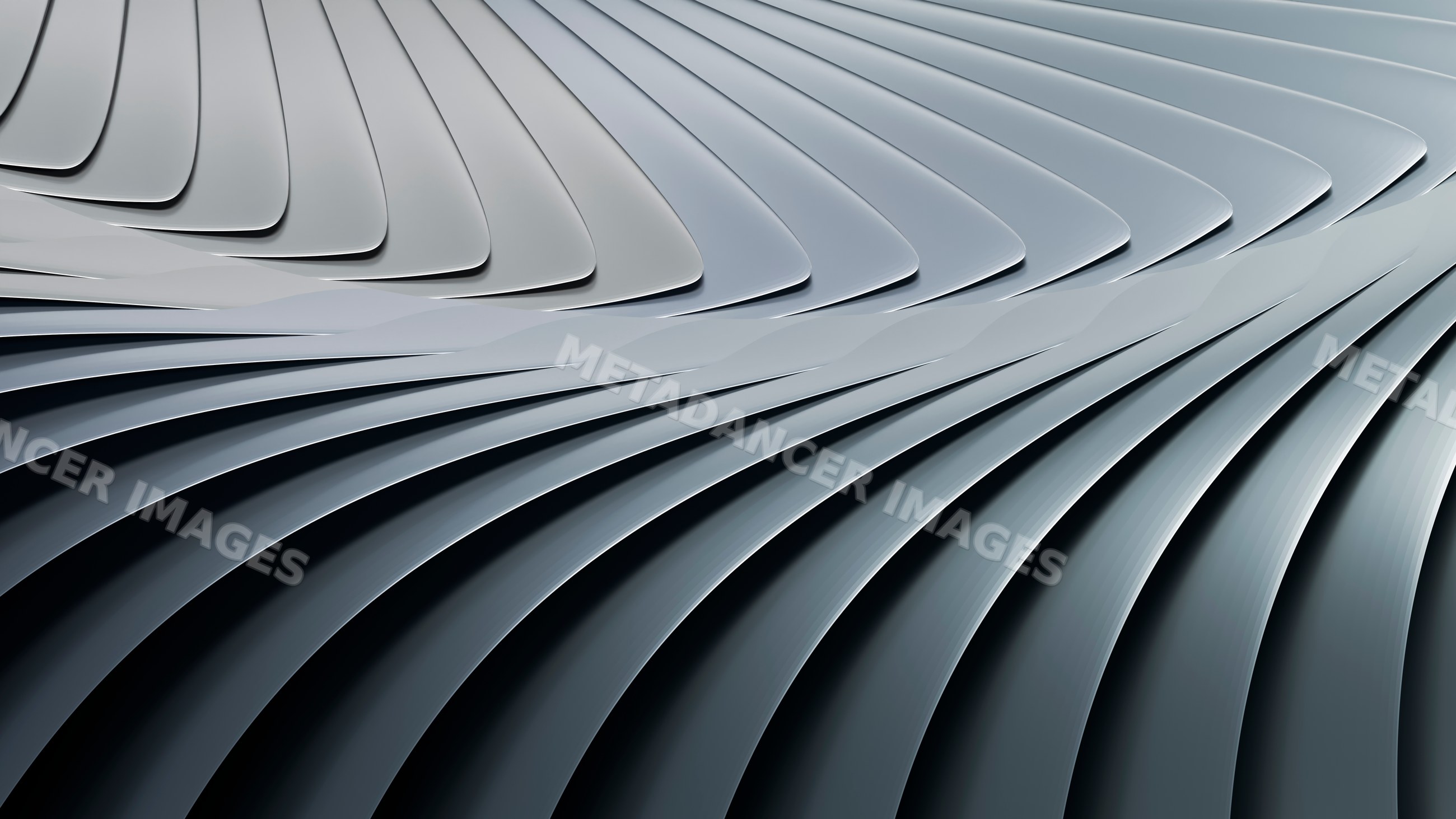 Curved overlapping grey metal abstract shapes with dynamic pattern