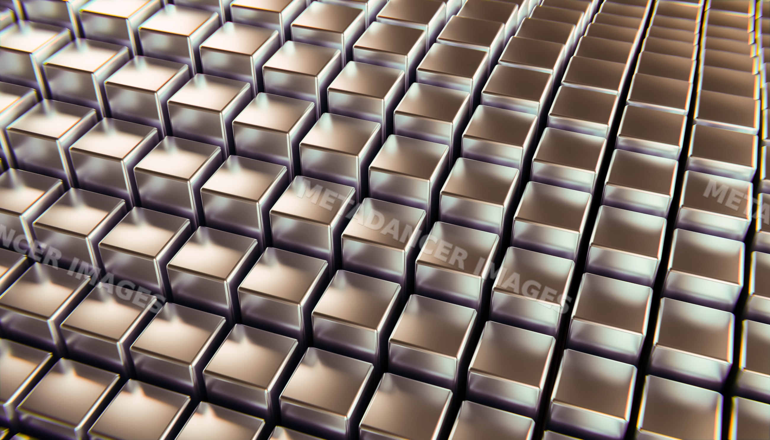 Abstract 3d render of metallic cubes in geometric grid pattern