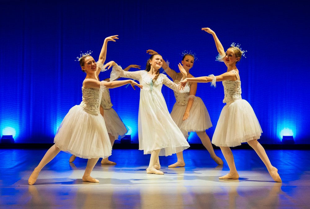 Young ballet dancers perform a classic dance on stage